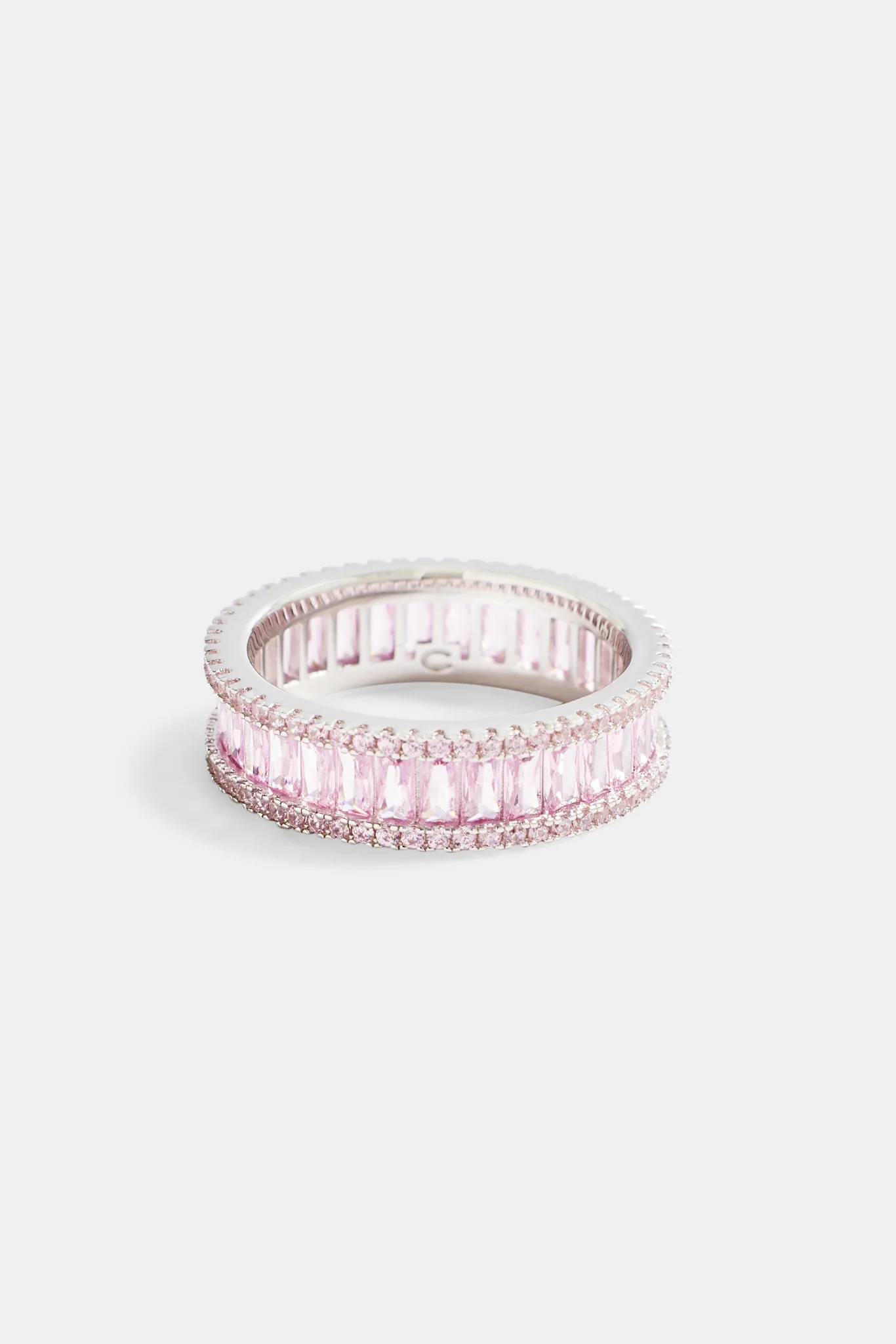Sterling Silver Iced CZ Baguette Cluster Band Ring
