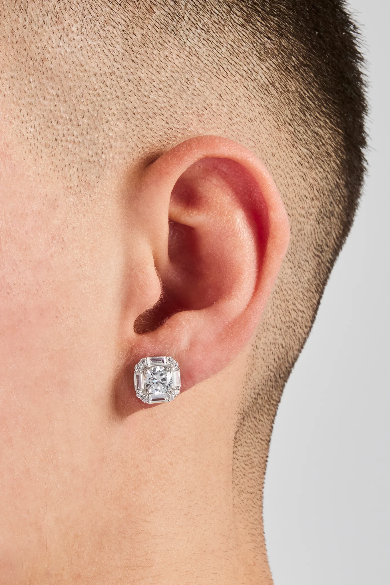 Sterling Silver Iced CZ Baguette Square Stud Earrings - 10mm - Image 2