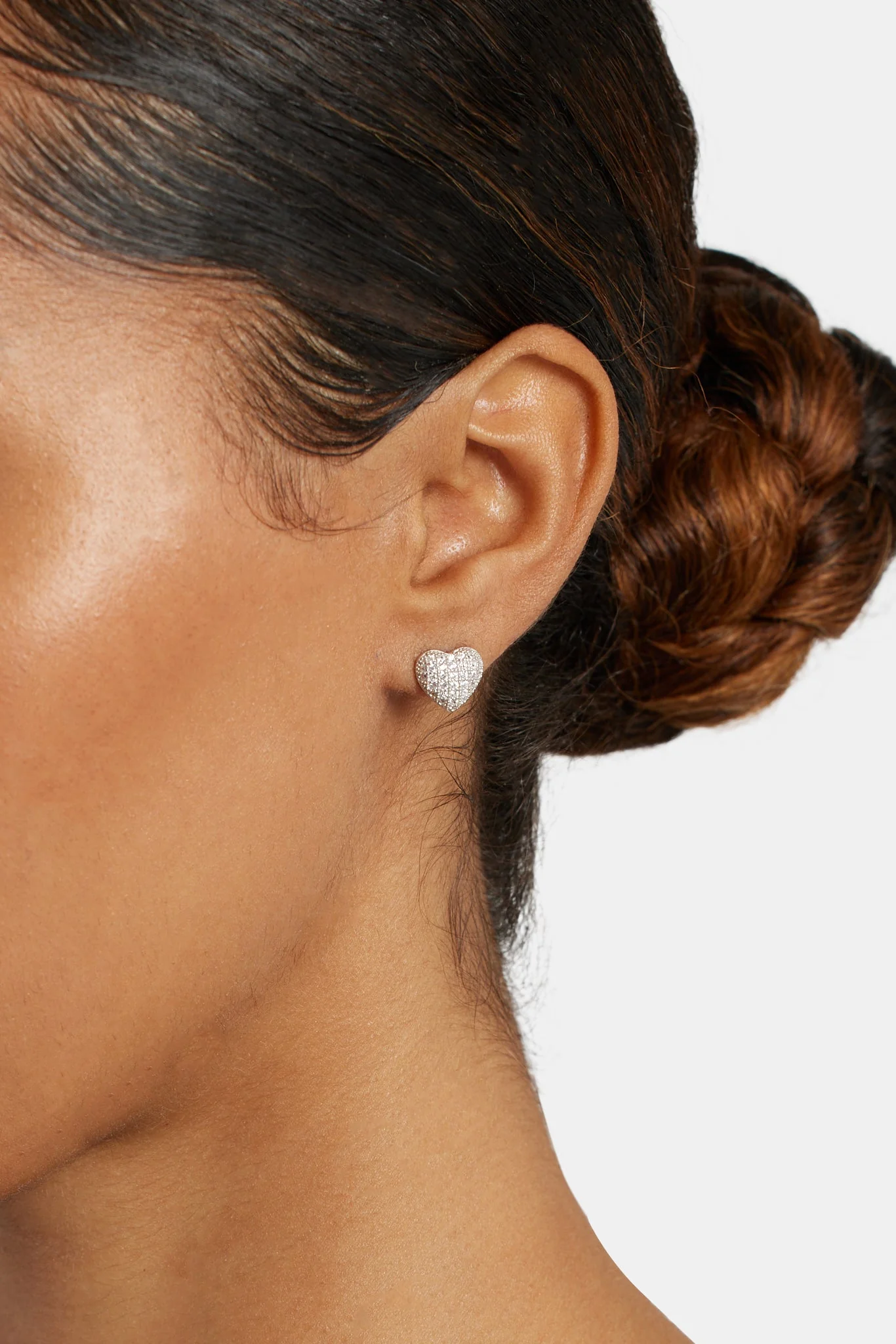 Sterling Silver Iced CZ Pave Heart Stud Earrings - Image 2
