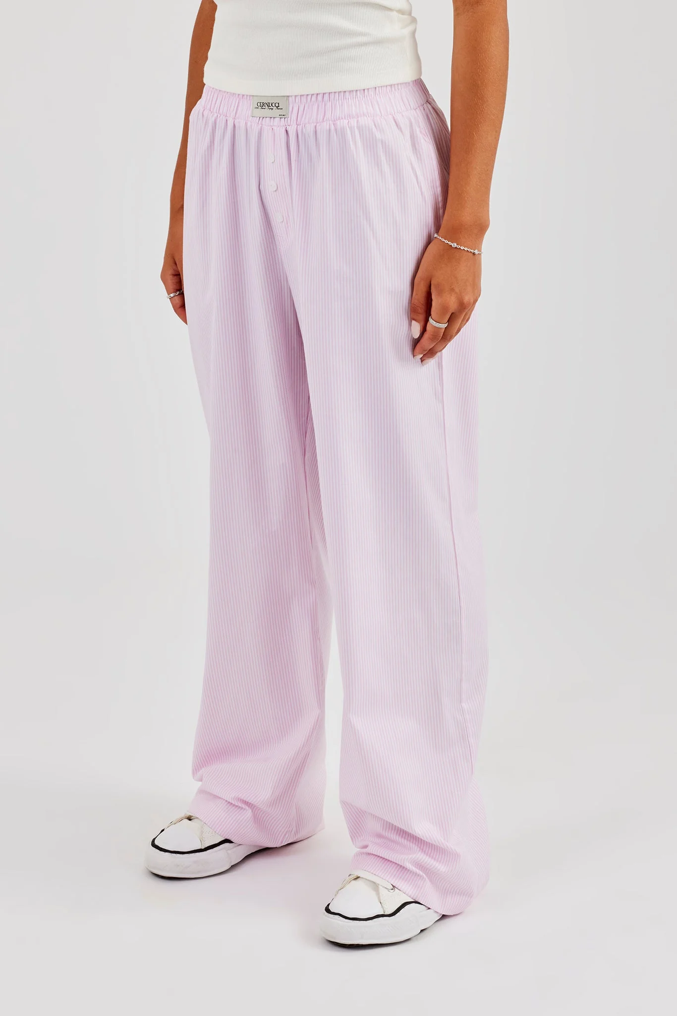 Stripe Button Detail Trouser - Pink - Image 3