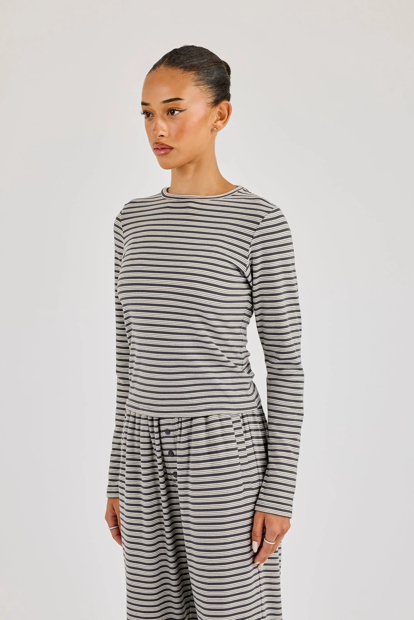 Stripe Soft Touch Long Sleeve Top - Grey - Image 2