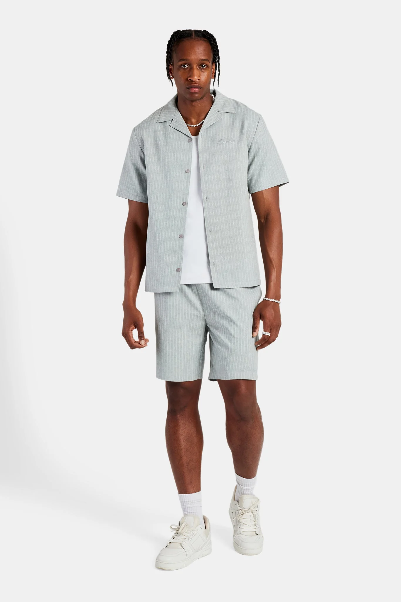 Striped Button Front Revere Shirt & Short Set - Image 2