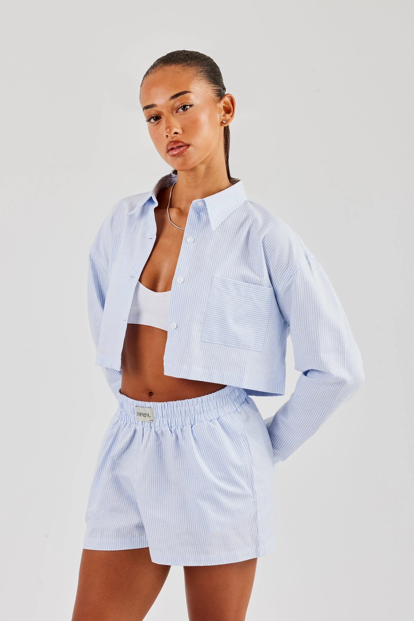 Striped Pocket Oversized Shirt - Blue - Image 3
