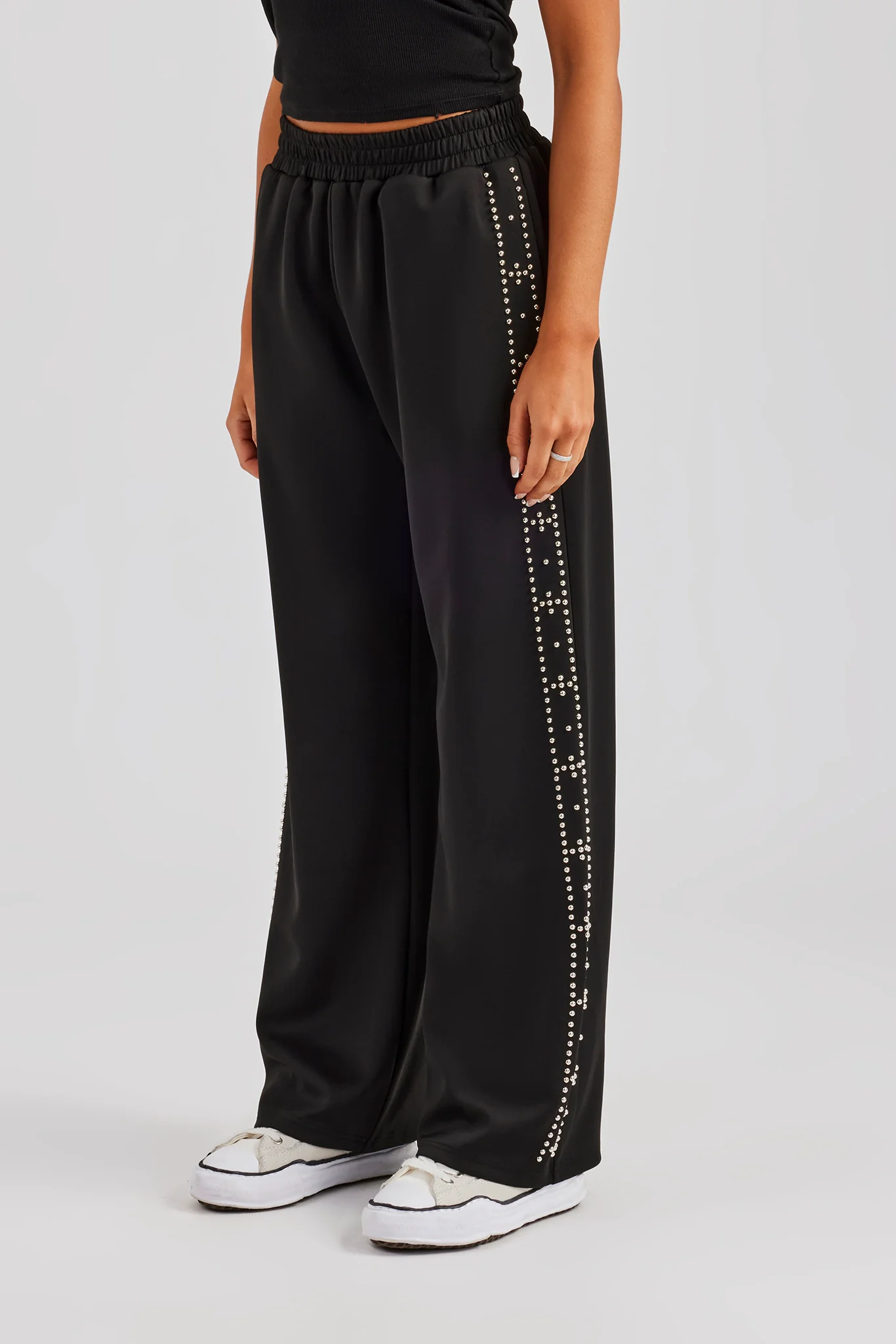 Stud Wide Leg Jogger - Black - Image 2