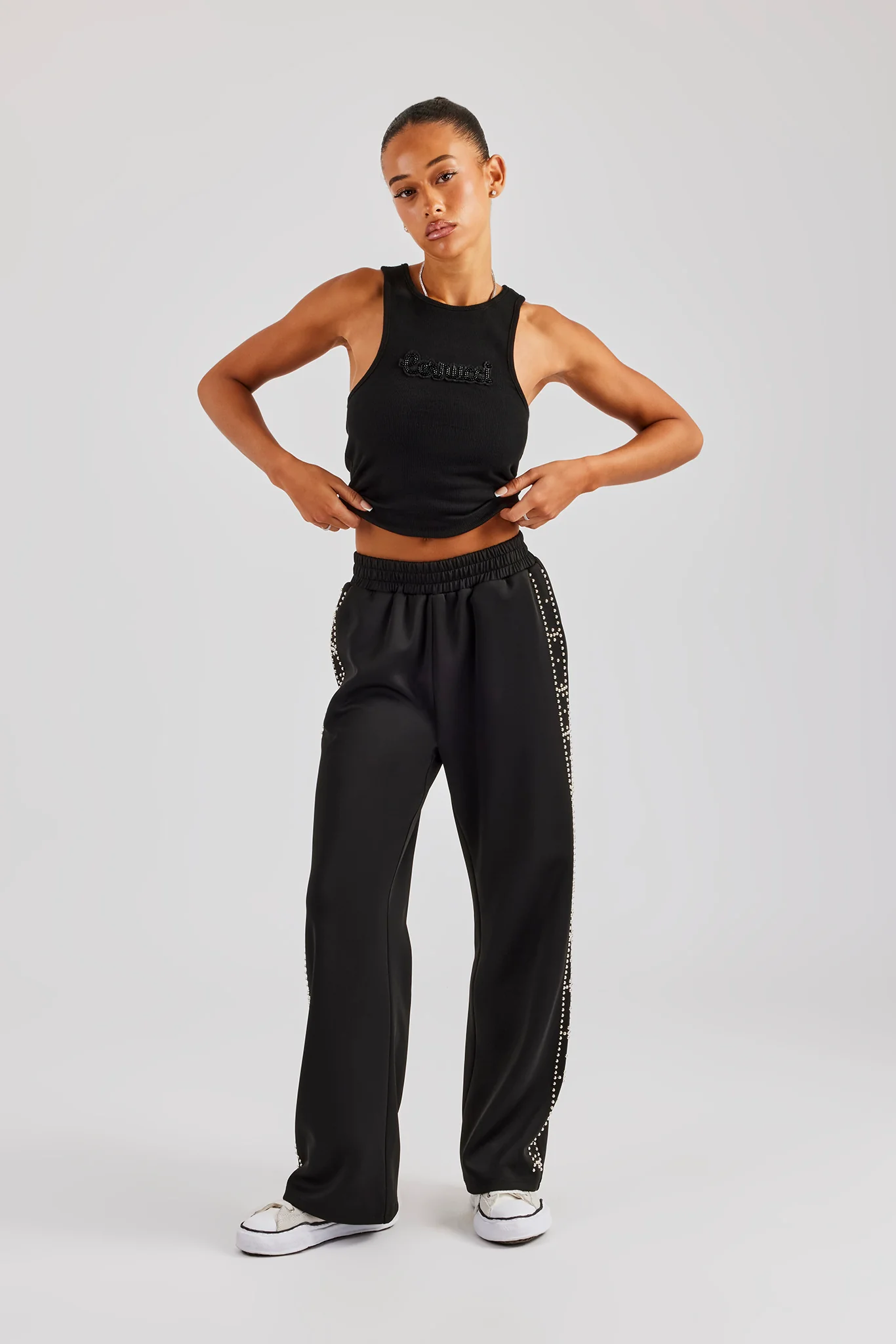 Stud Wide Leg Jogger - Black - Image 4
