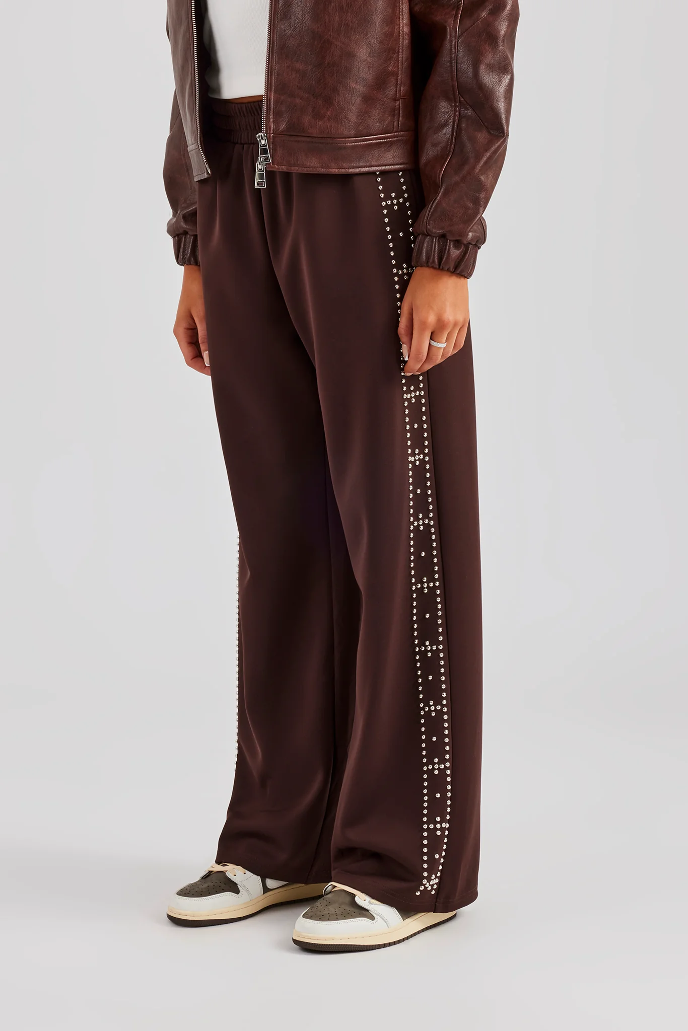 Stud Wide Leg Jogger - Chocolate - Image 2