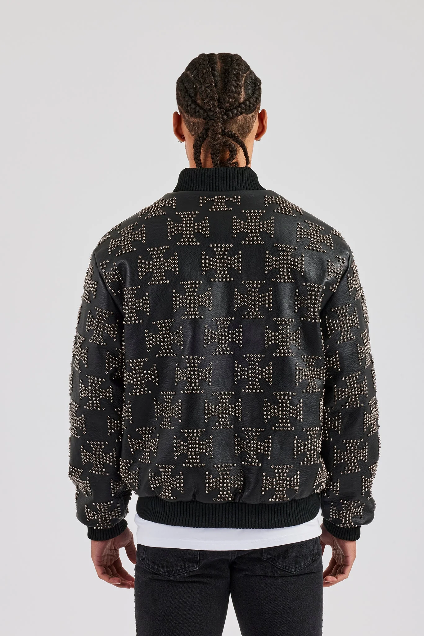 Studded Oversized PU Bomber Jacket - Image 4