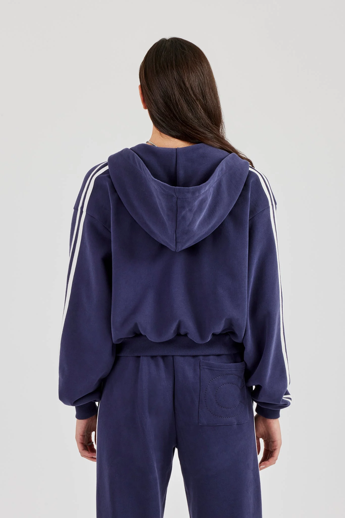 Studios Taping Boxy Zip Through Hoodie - Navy Blue - Image 3