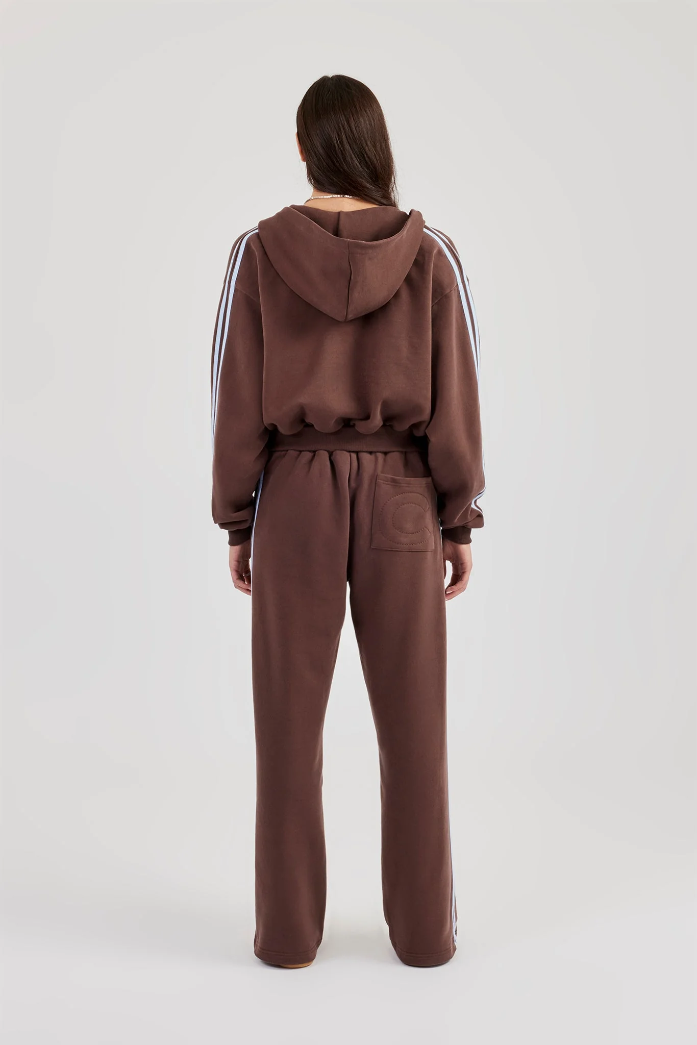 Studios Taping Boxy Zip Through Hoodie & Wide Leg Joggers - Chocolate - Image 3