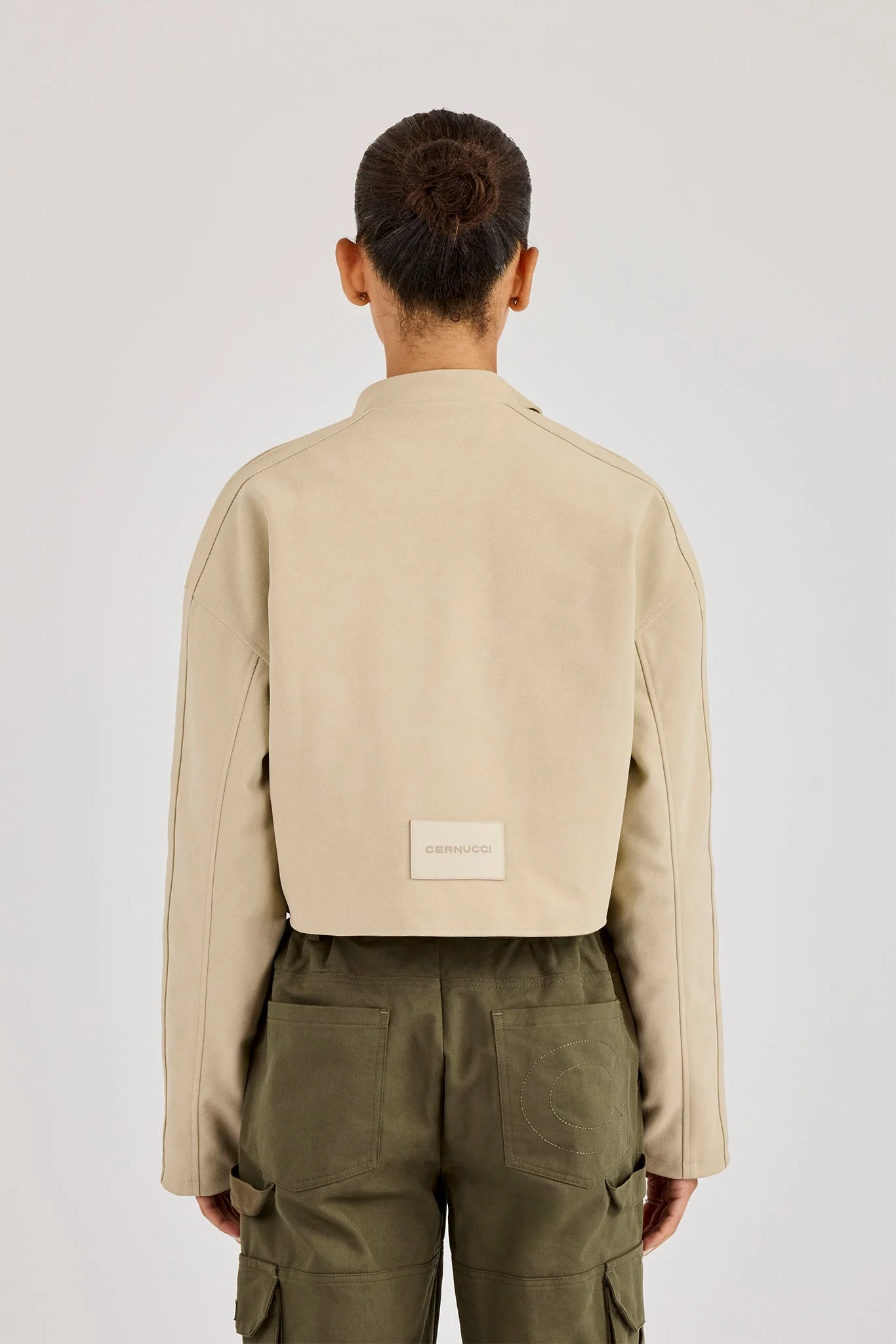 Suede Applique Moto Jacket - Beige - Image 3