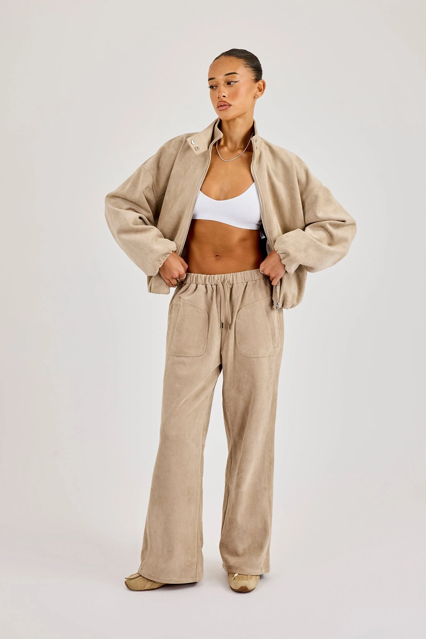 Suede Biker Jacket - Beige - Image 4