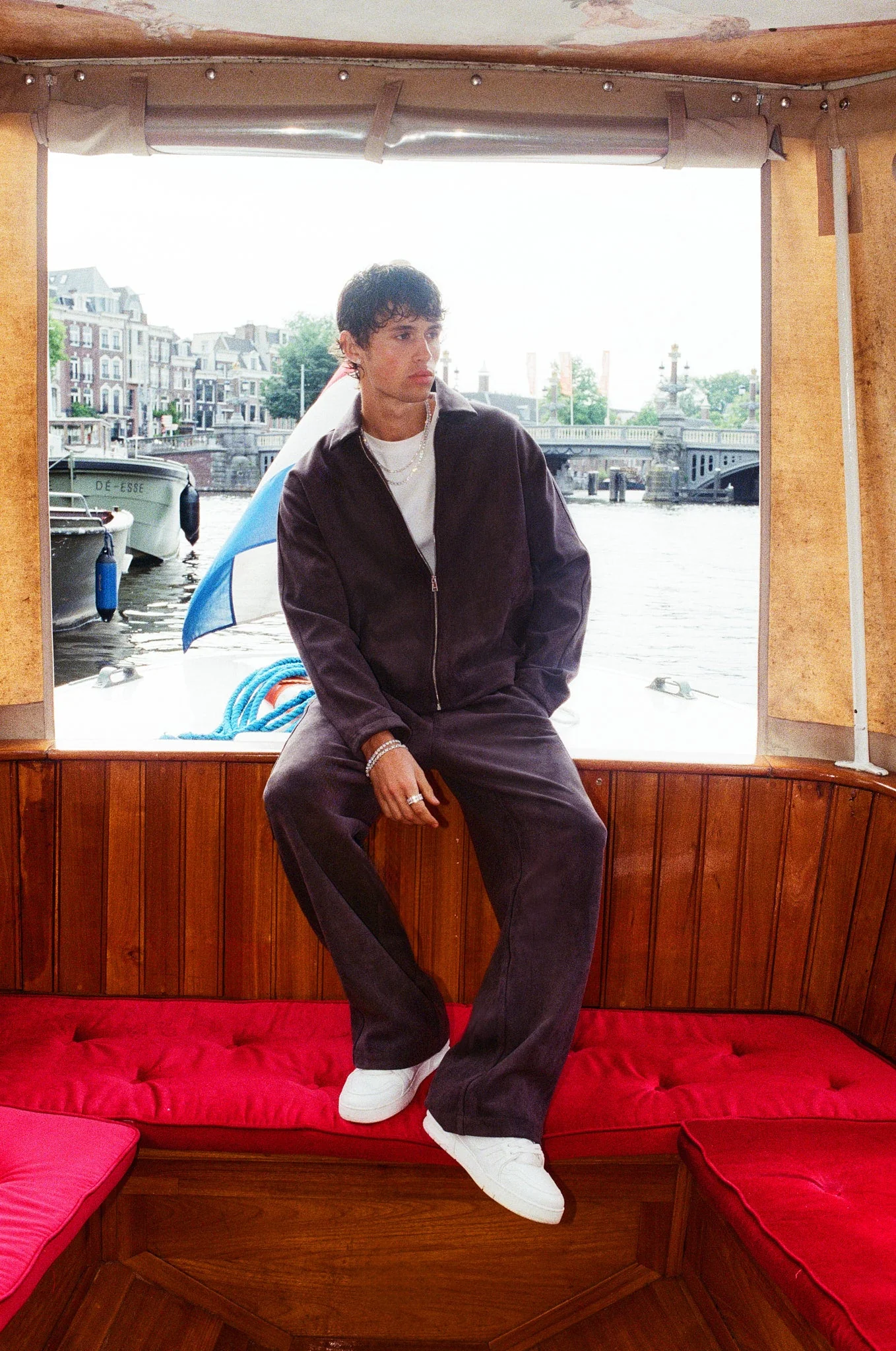 Suede Collared Jacket & Straight Leg Trouser - Charcoal - Image 2
