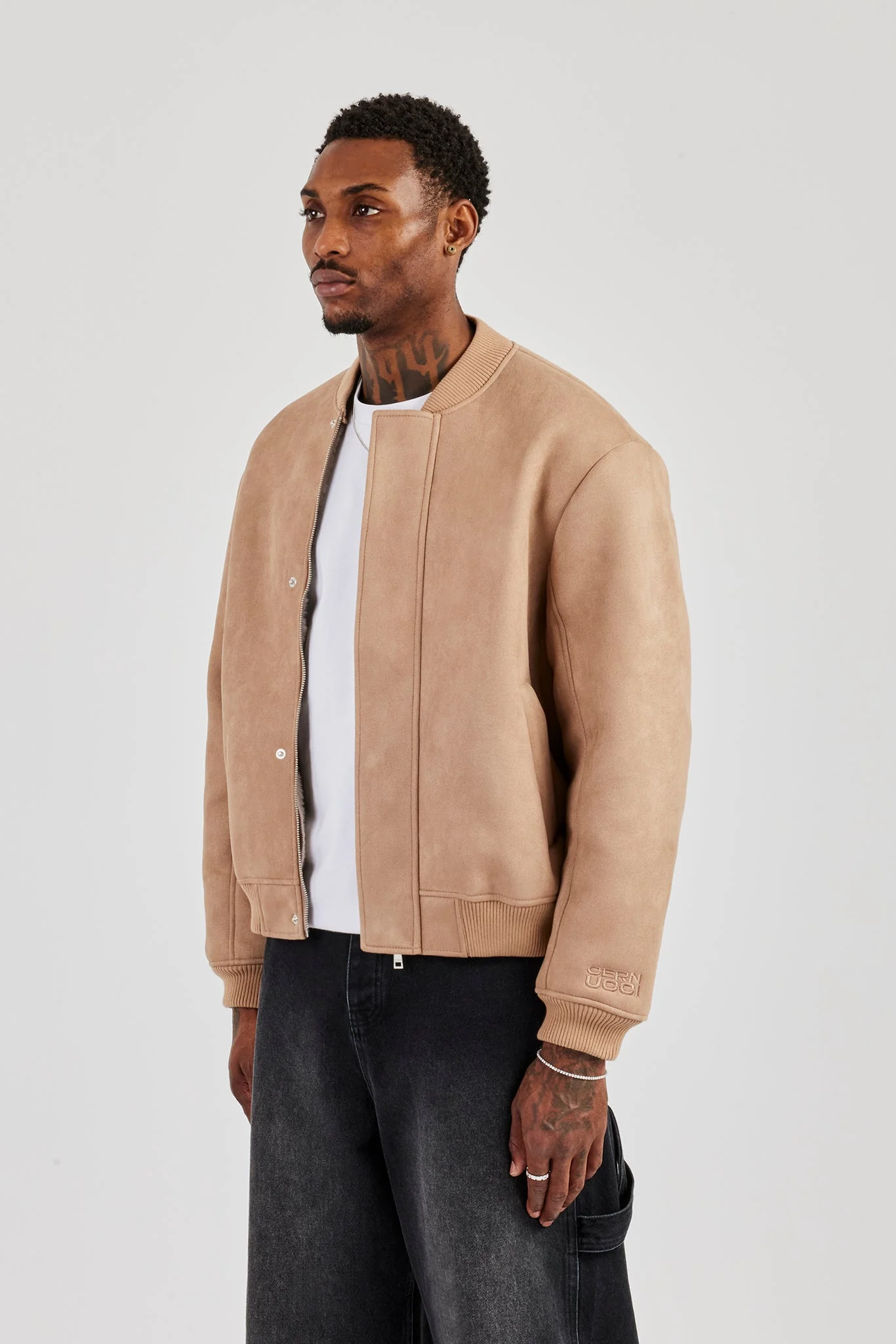 Suede Fur Lined Bomber - Tan - Image 2