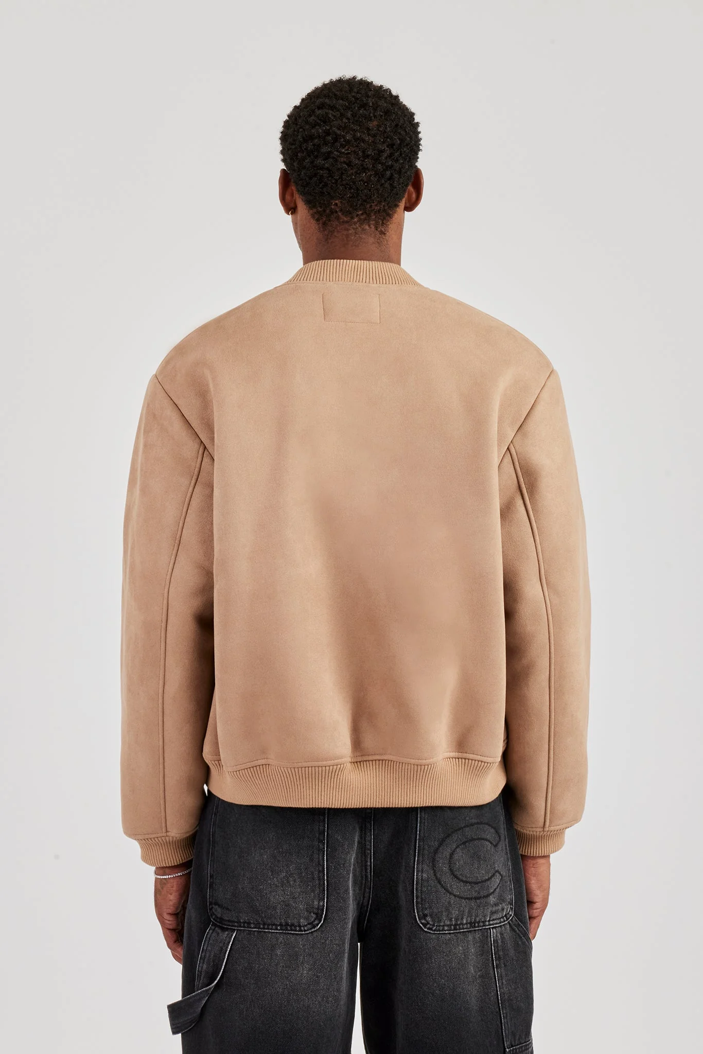 Suede Fur Lined Bomber - Tan - Image 3