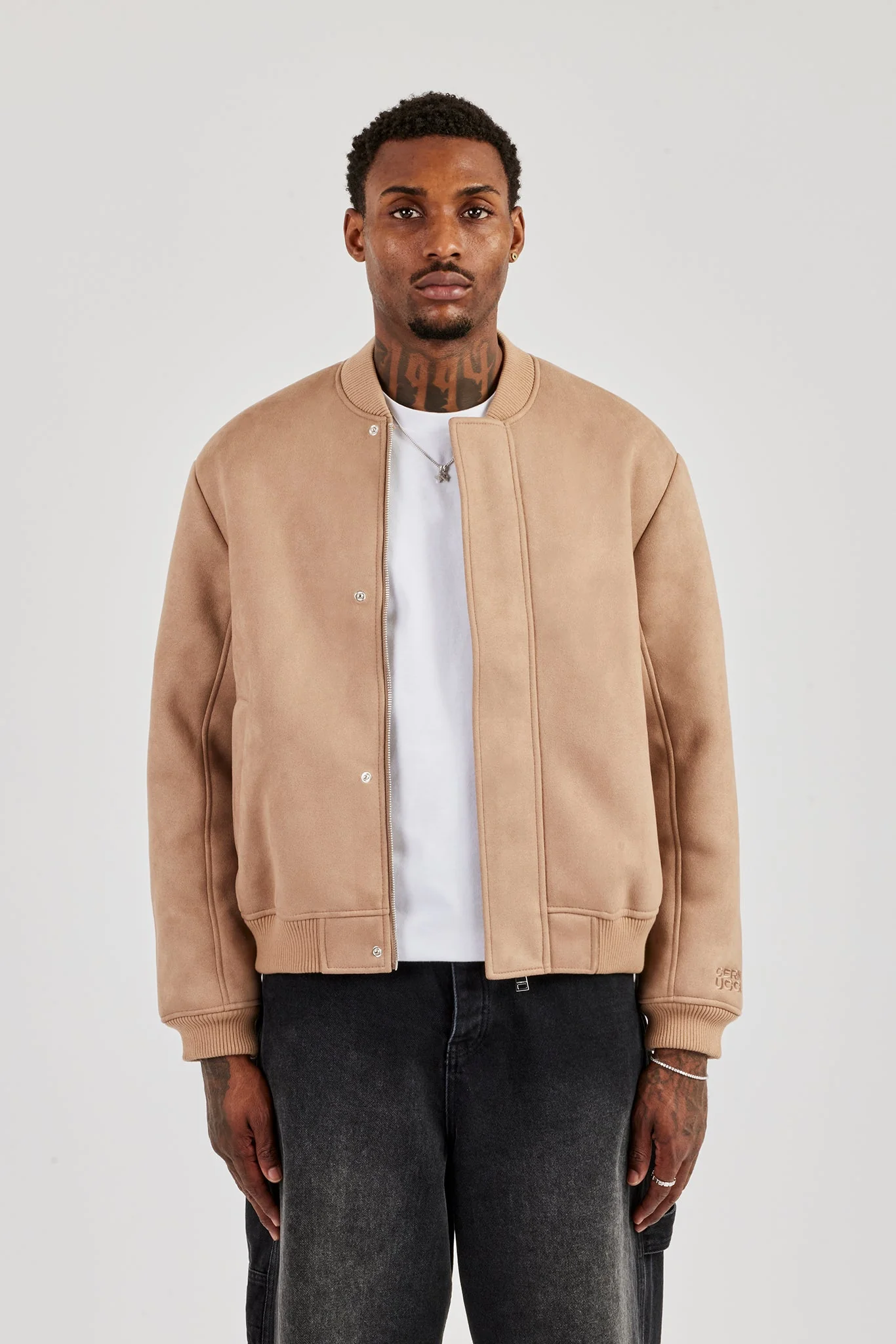 Suede Fur Lined Bomber - Tan - Image 4