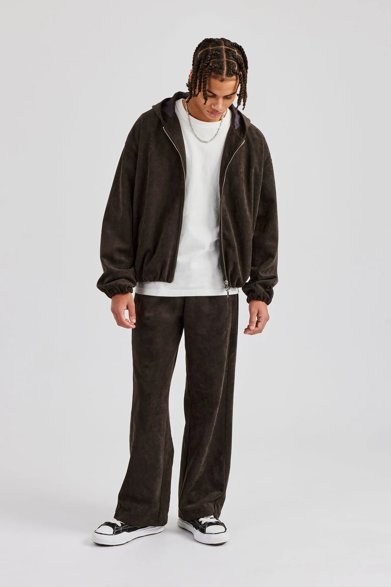 Suede Zip Through Hooded Jacket - Charcoal - Image 2