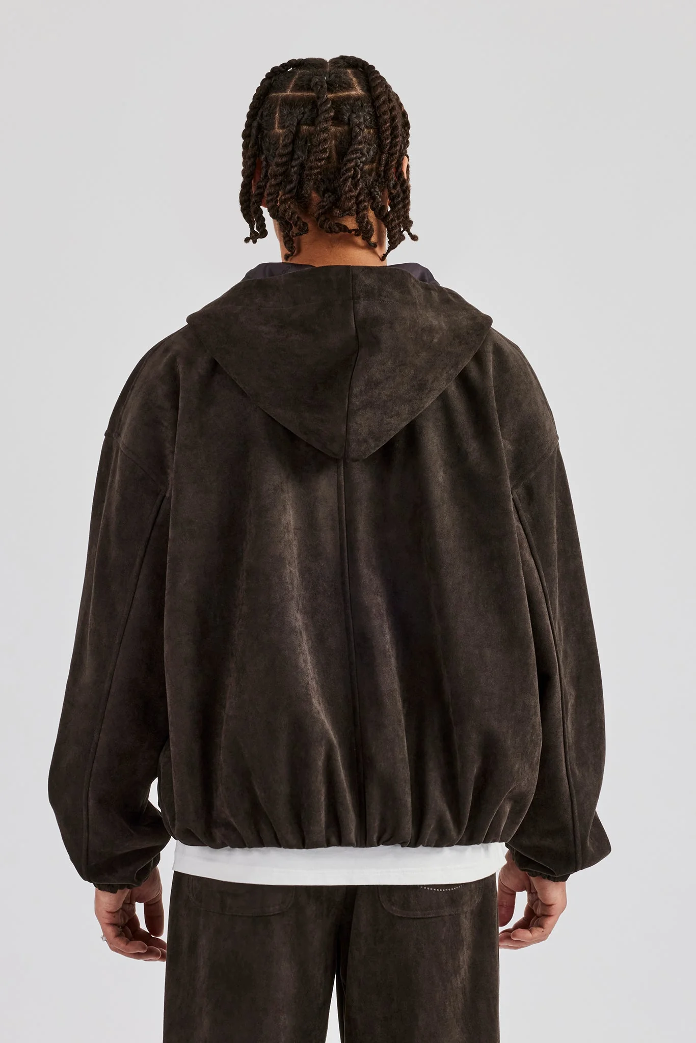 Suede Zip Through Hooded Jacket - Charcoal - Image 3