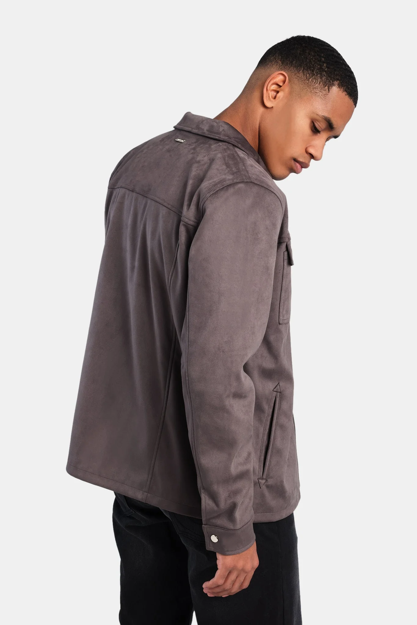 Suedette Zip Through Jacket - Brown - Image 2