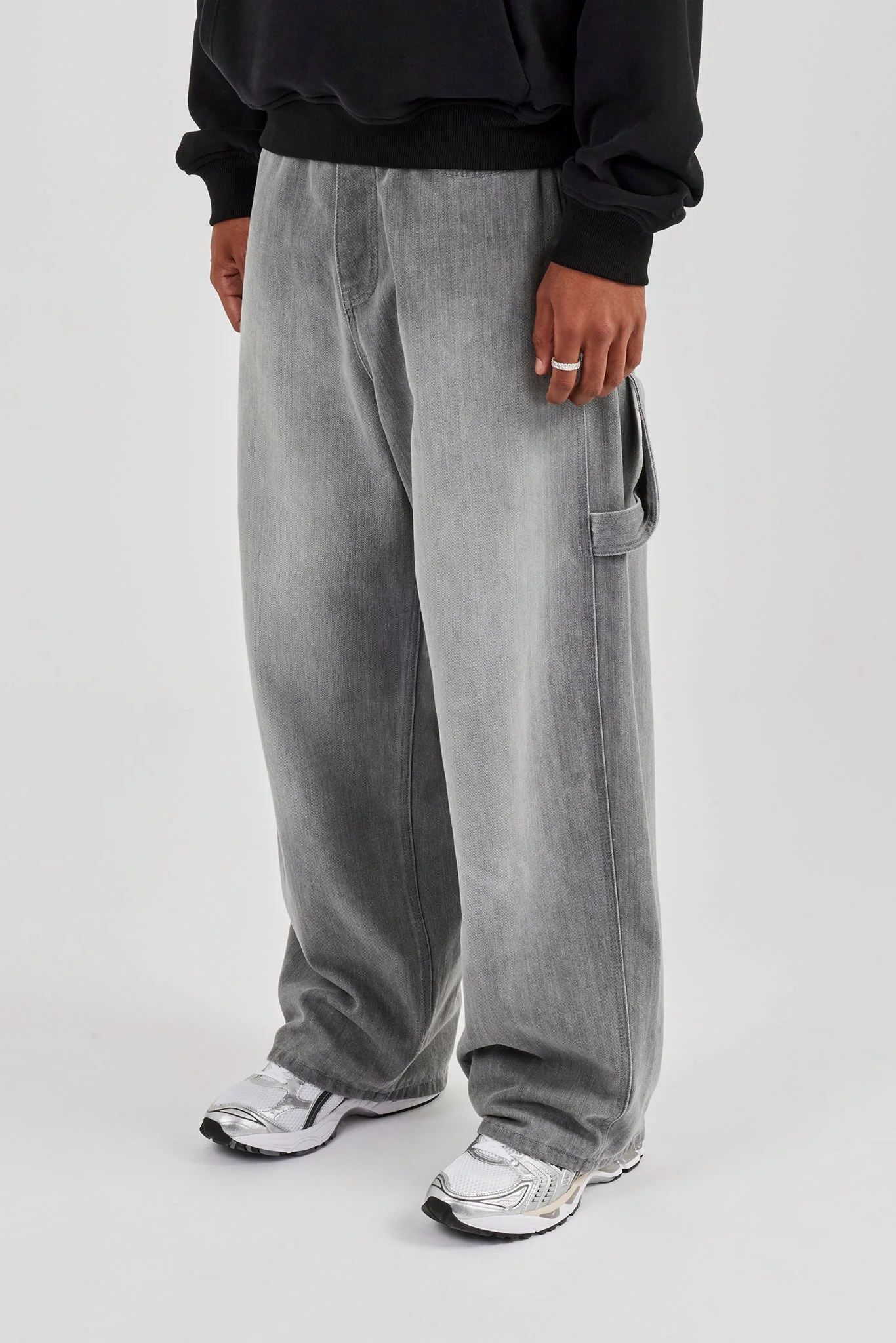 Super Baggy Carpenter Detail Jeans - Washed Grey - Image 3