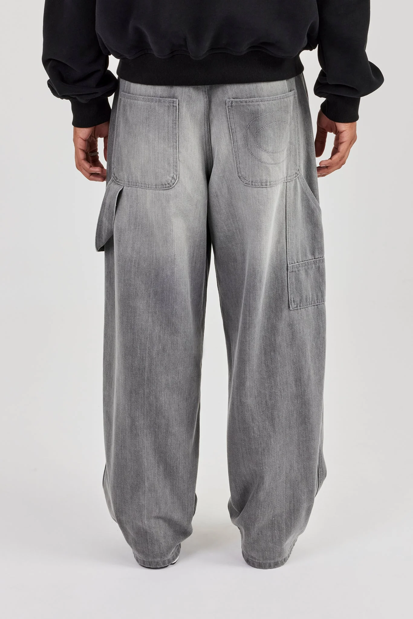 Super Baggy Carpenter Detail Jeans - Washed Grey - Image 4