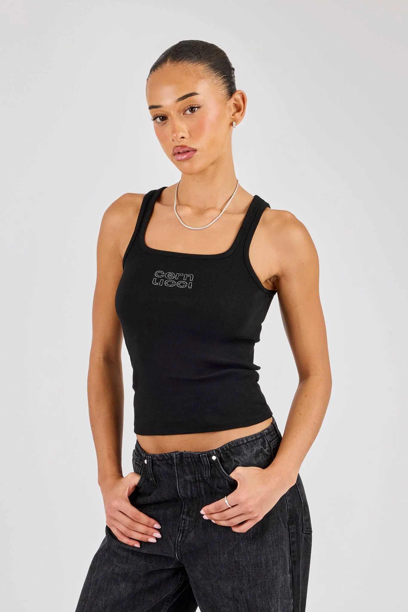 Swarovski Square Neck Rib Vest - Image 3
