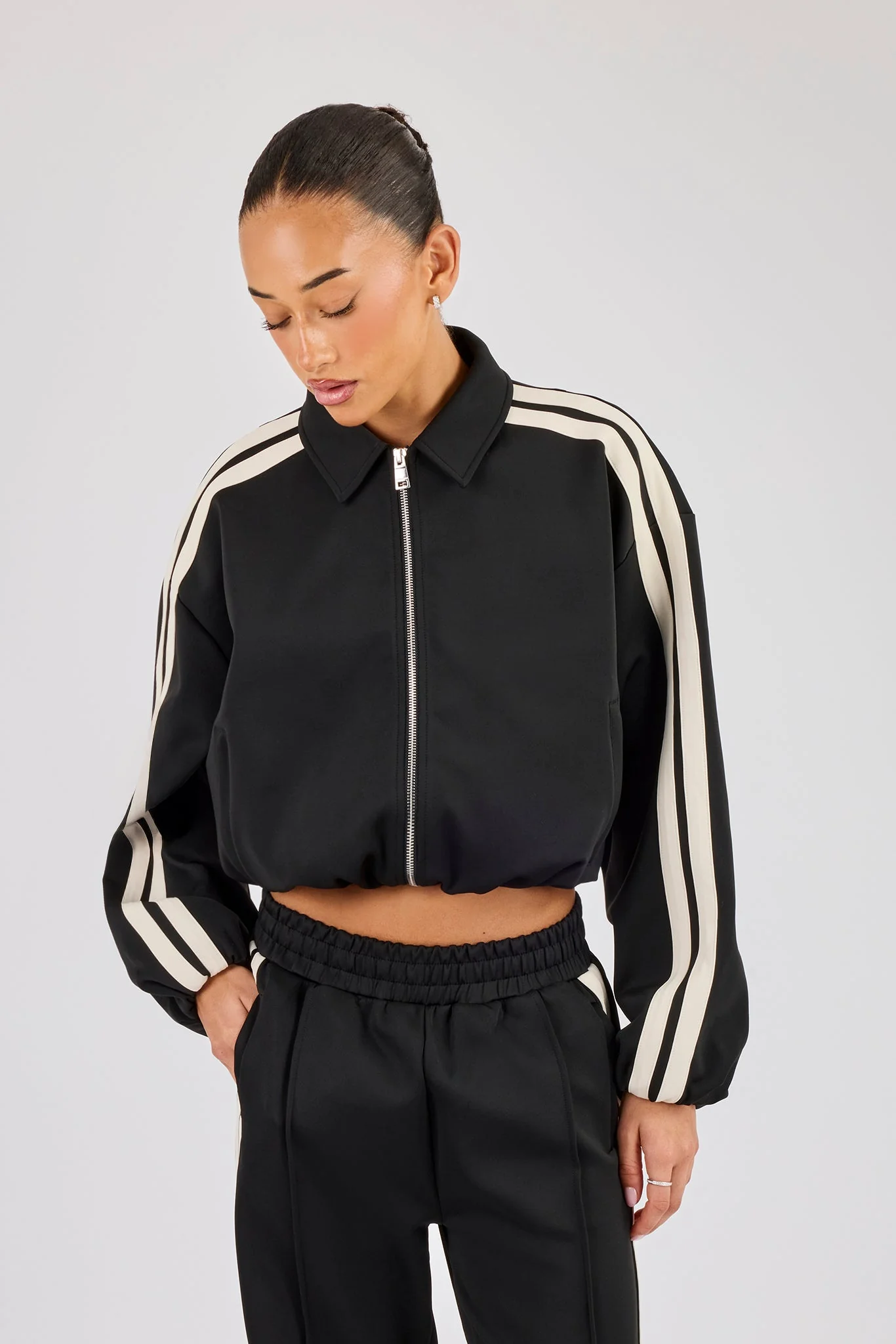 Taping Collared Bomber Jacket - Black