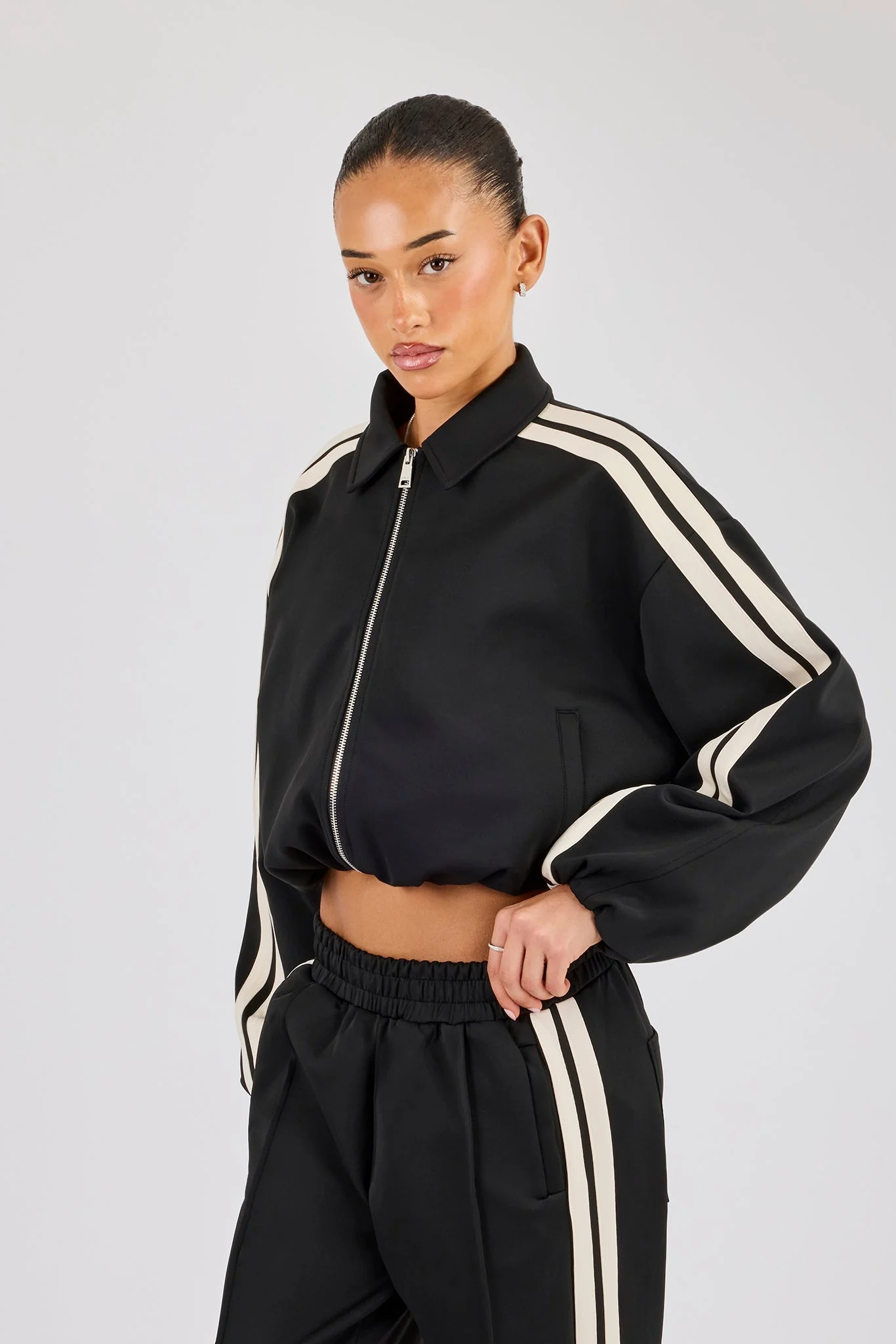 Taping Collared Bomber Jacket - Black - Image 3