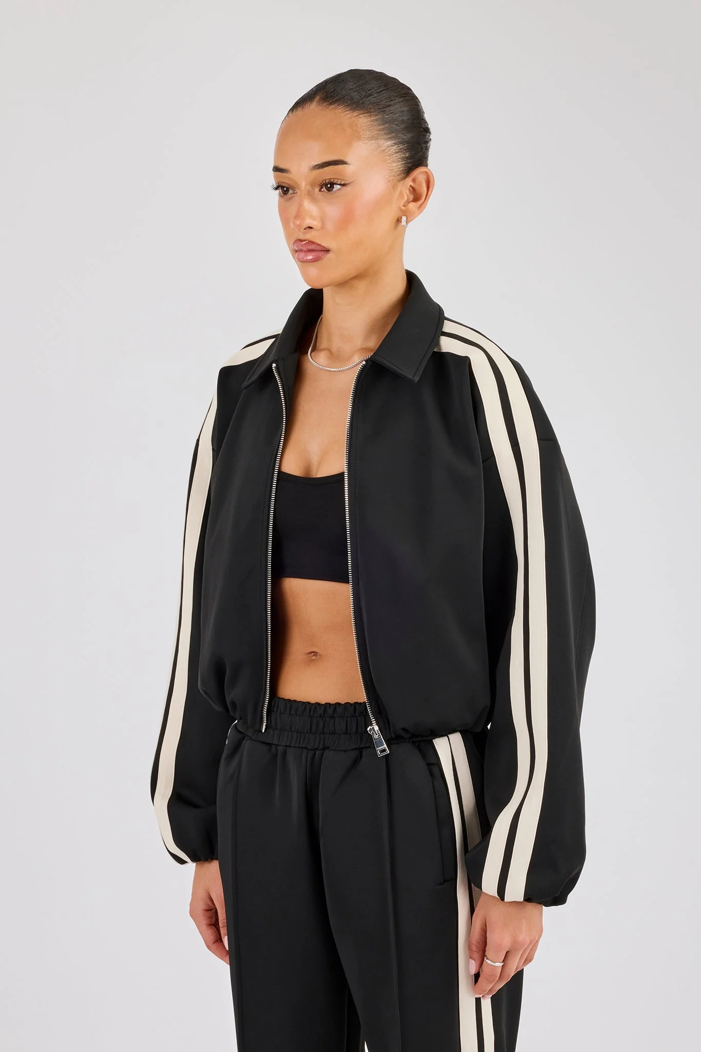 Taping Collared Bomber Jacket - Black - Image 4