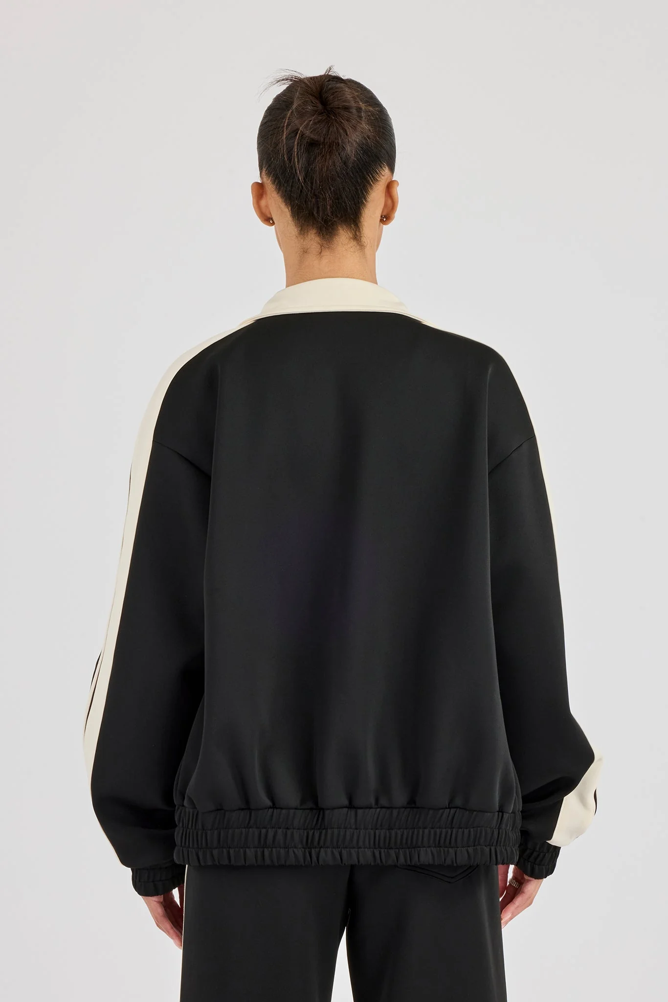 Taping Contrast Collar Track Jacket - Black - Image 4