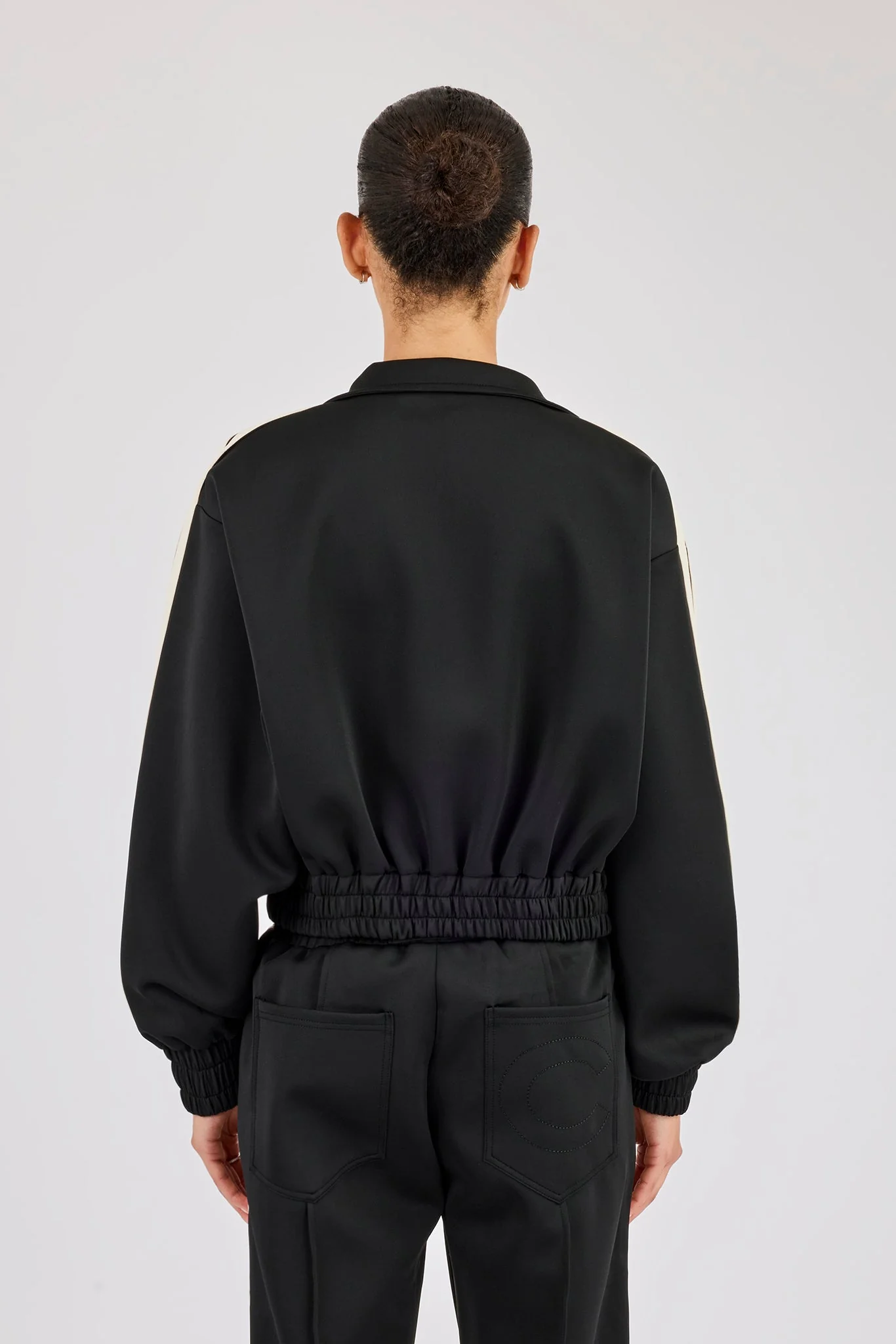 Taping Cropped Funnel Neck Jacket - Black - Image 3