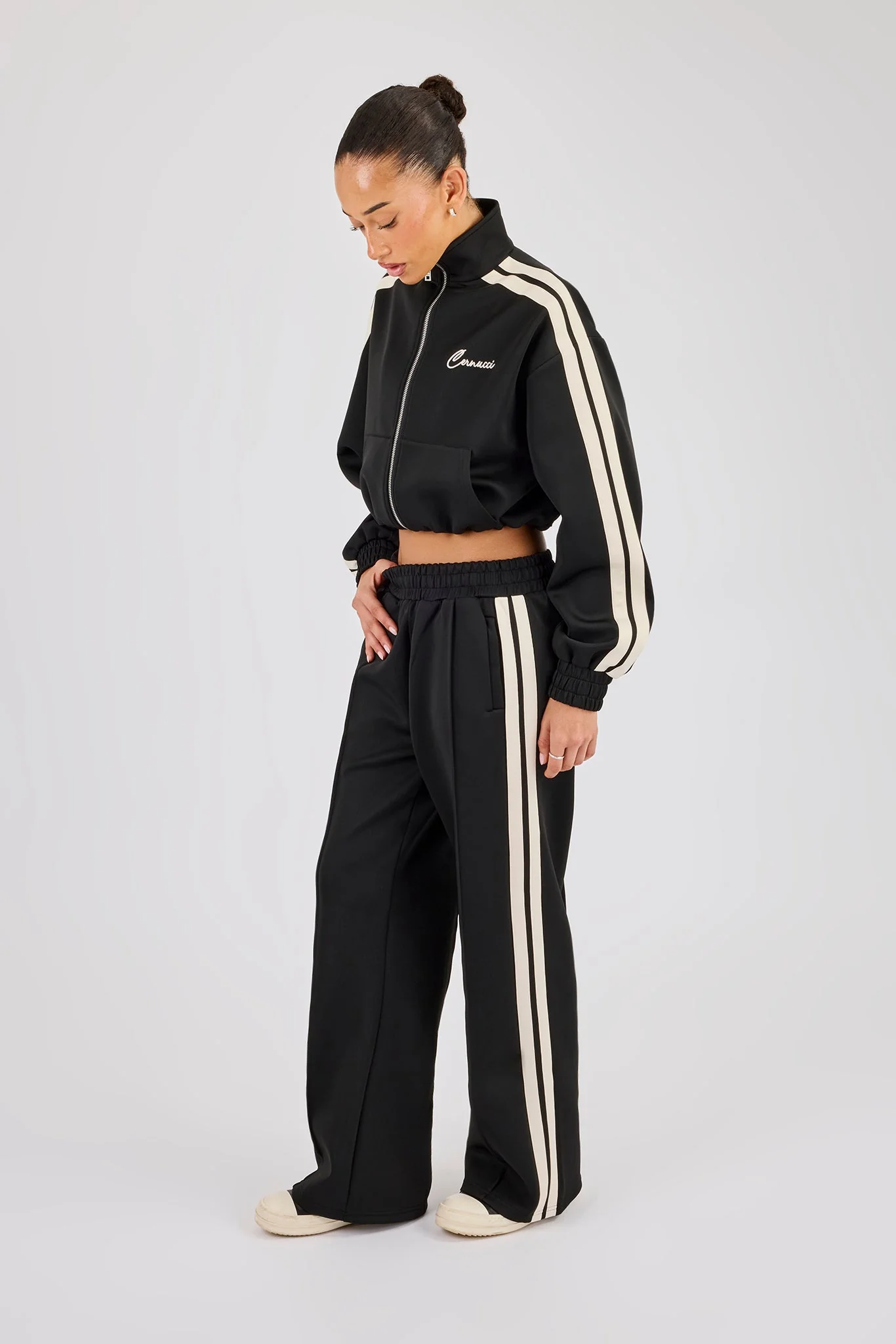 Taping Cropped Funnel Neck Jacket - Black - Image 4
