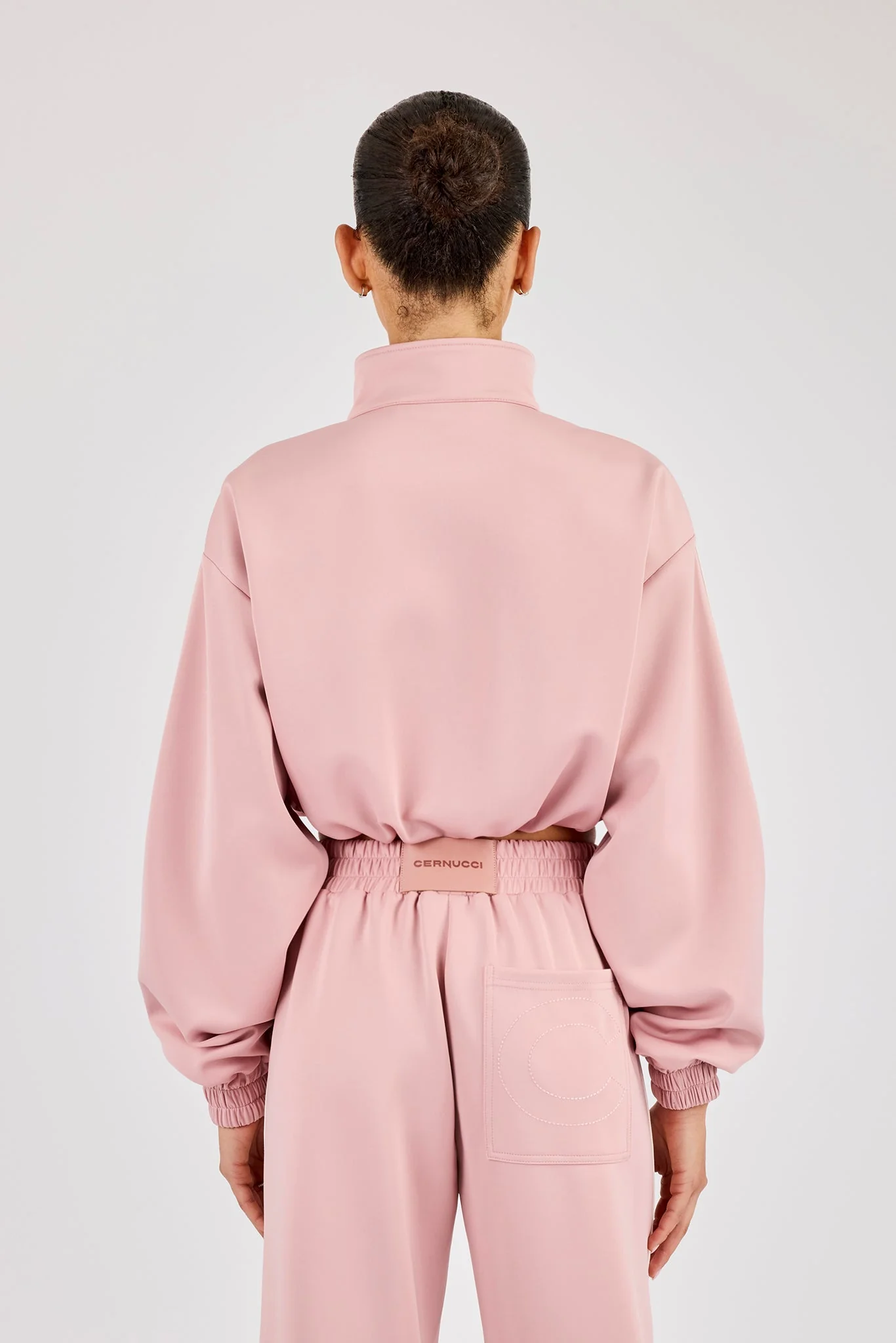 Taping Cropped Funnel Neck Jacket - Dusty Pink - Image 3