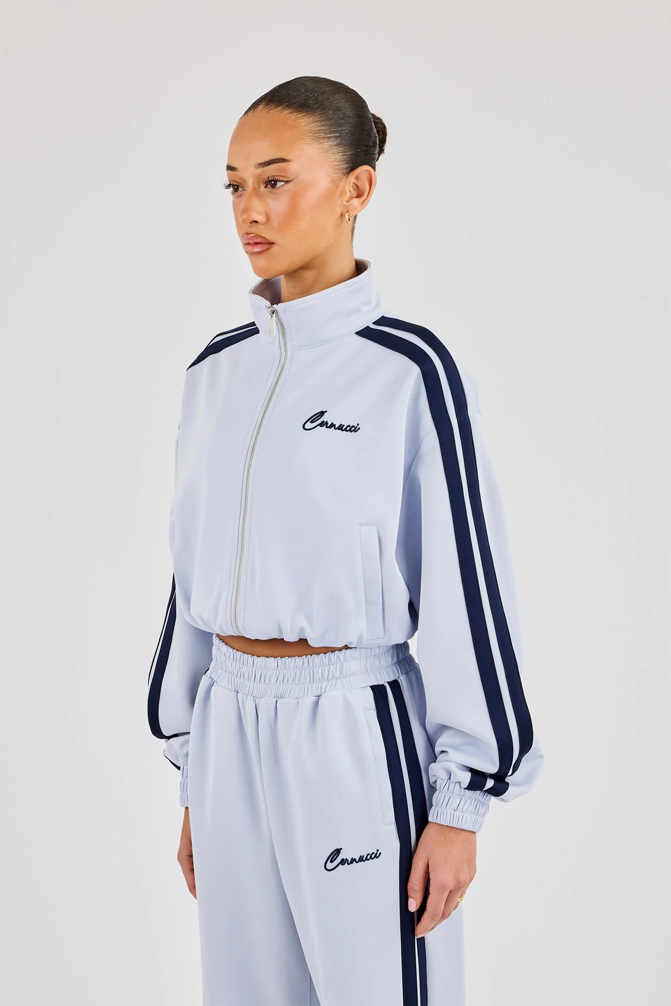 Taping Cropped Funnel Neck Jacket - Light Blue - Image 3