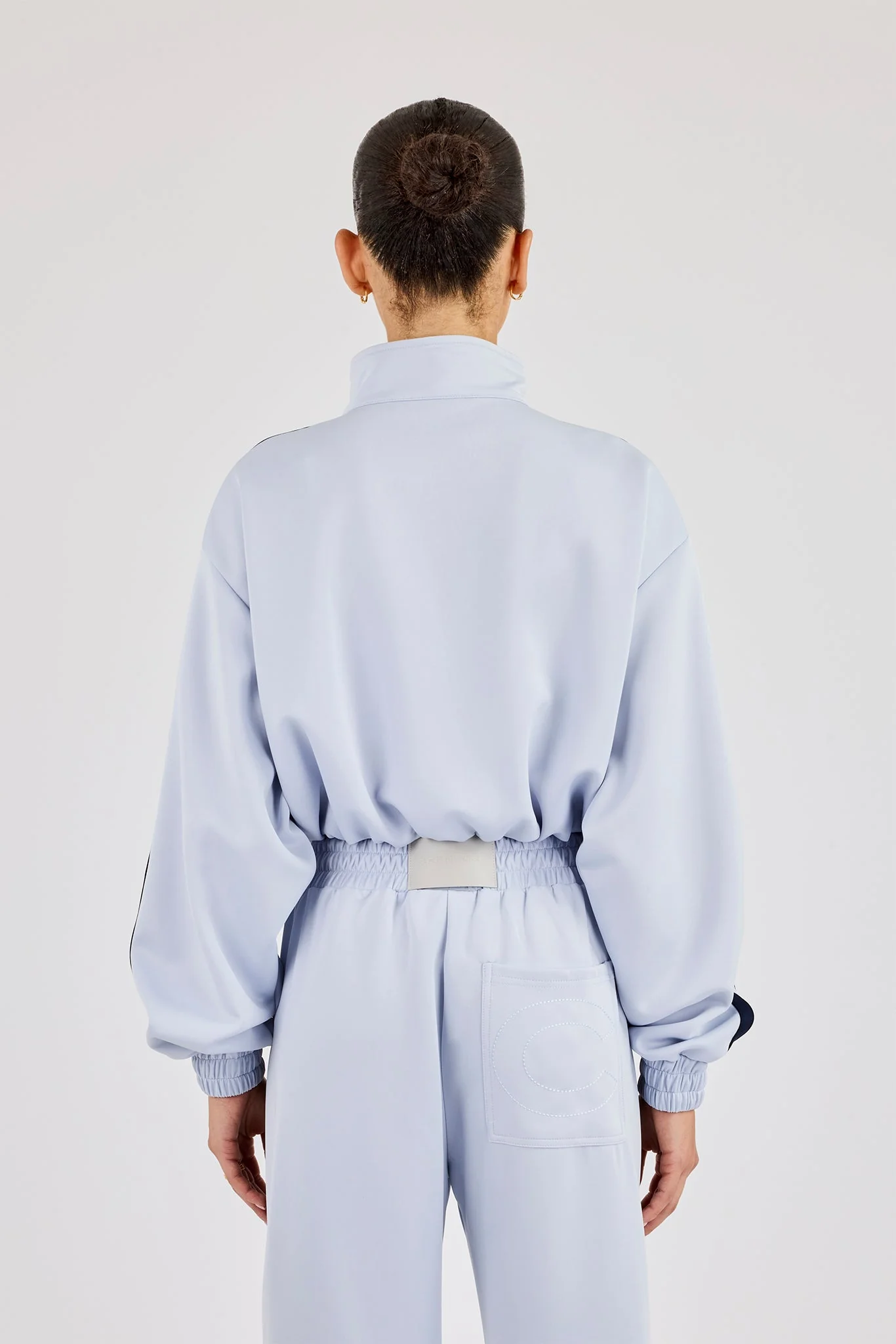 Taping Cropped Funnel Neck Jacket - Light Blue - Image 4