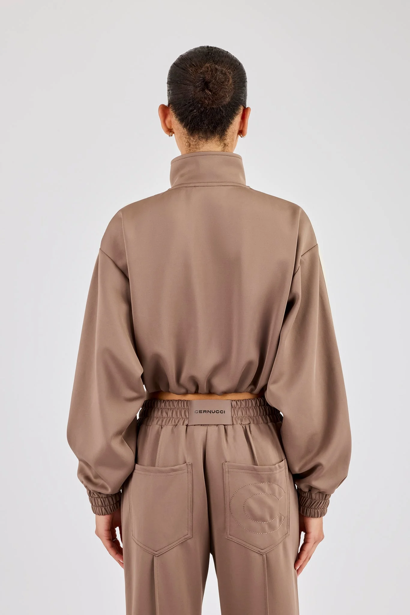 Taping Cropped Funnel Neck Jacket - Taupe - Image 3