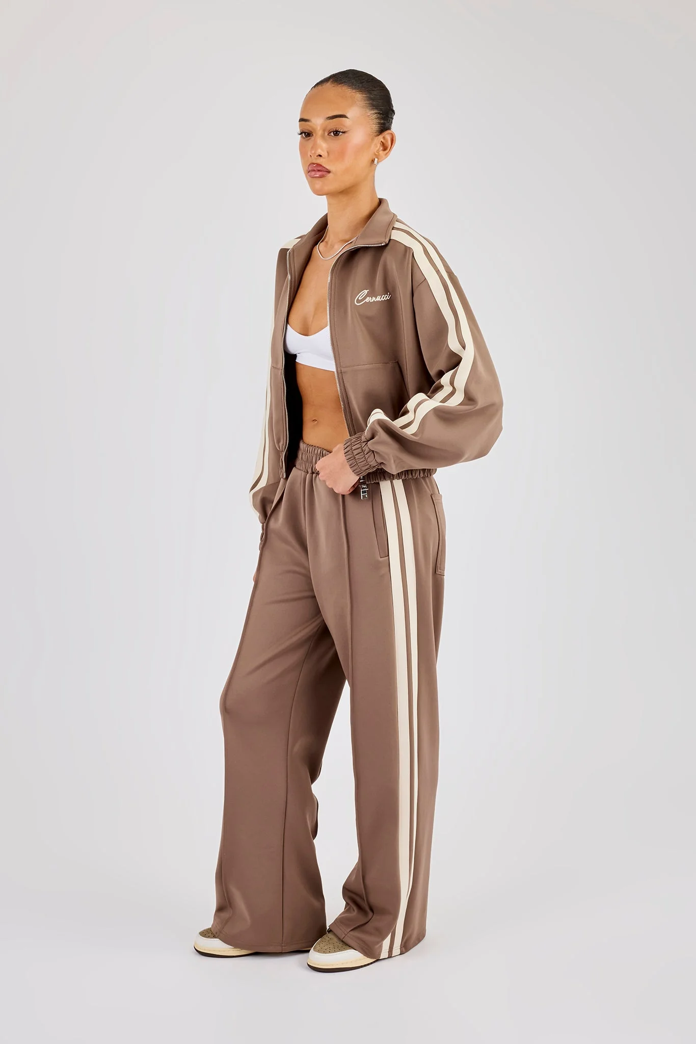Taping Cropped Funnel Neck Jacket - Taupe - Image 4