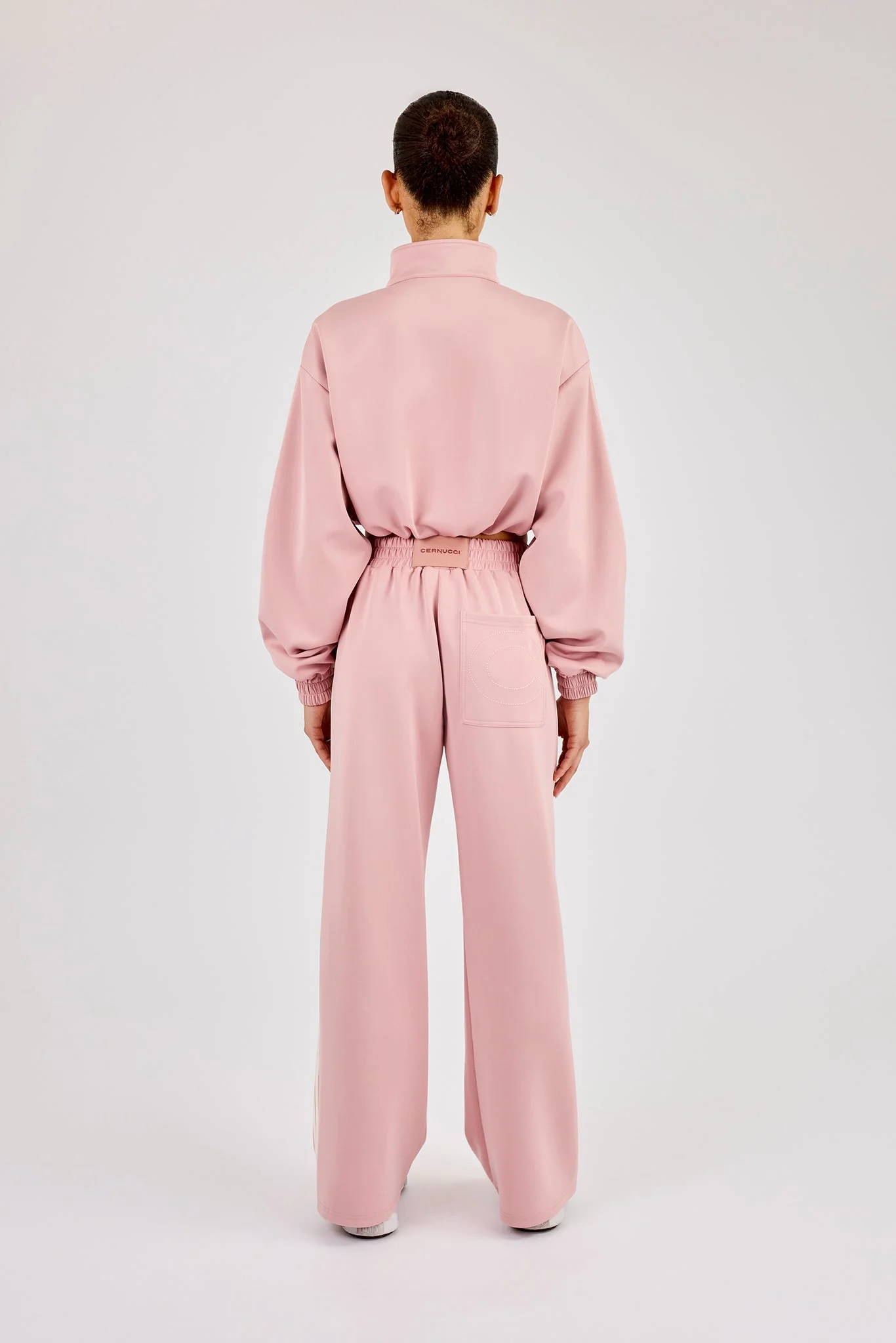 Taping Cropped Funnel Neck Jacket & Wide Leg Track Pant - Dusty Pink - Image 3