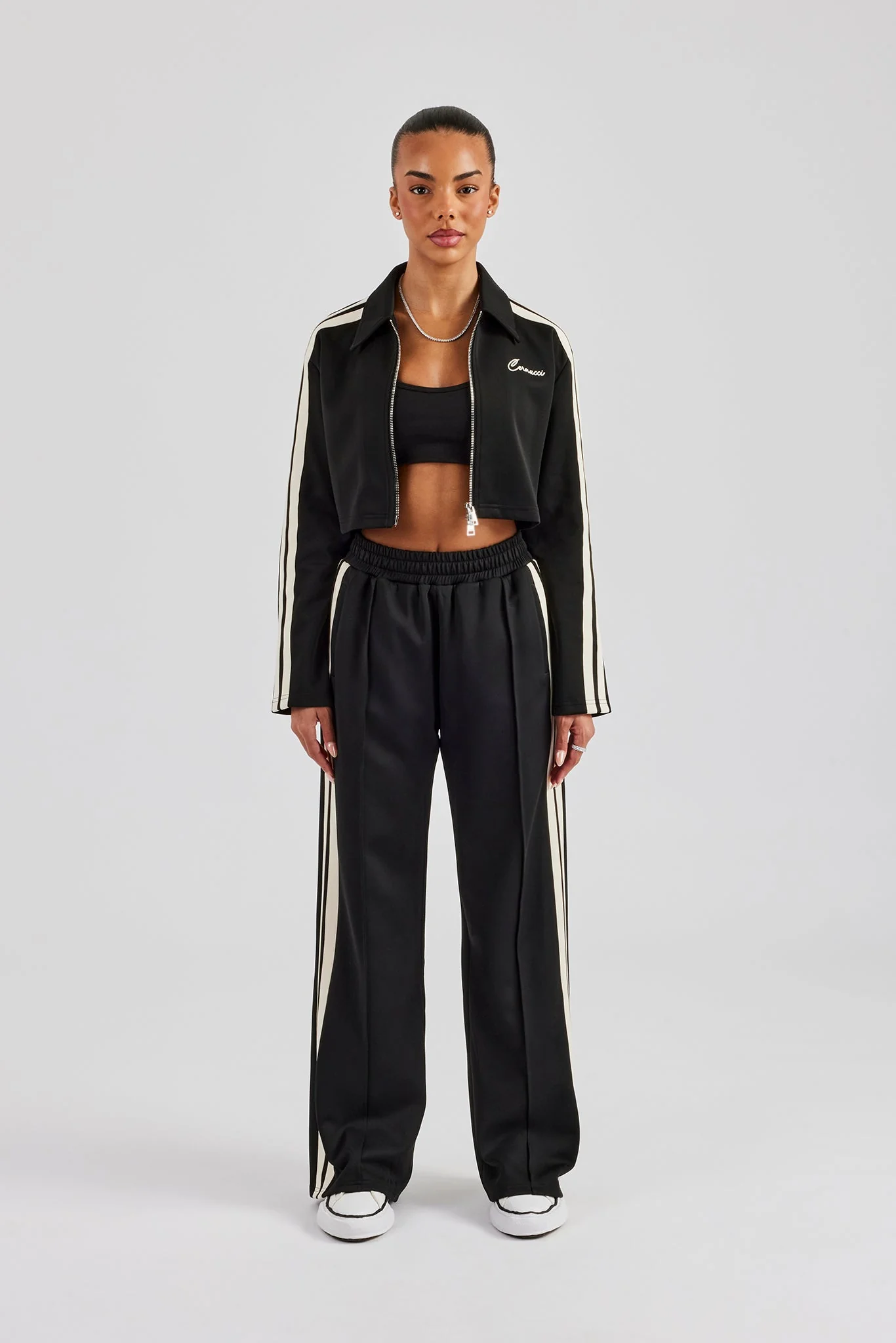 Taping Cropped Harrington Jacket - Black - Image 3