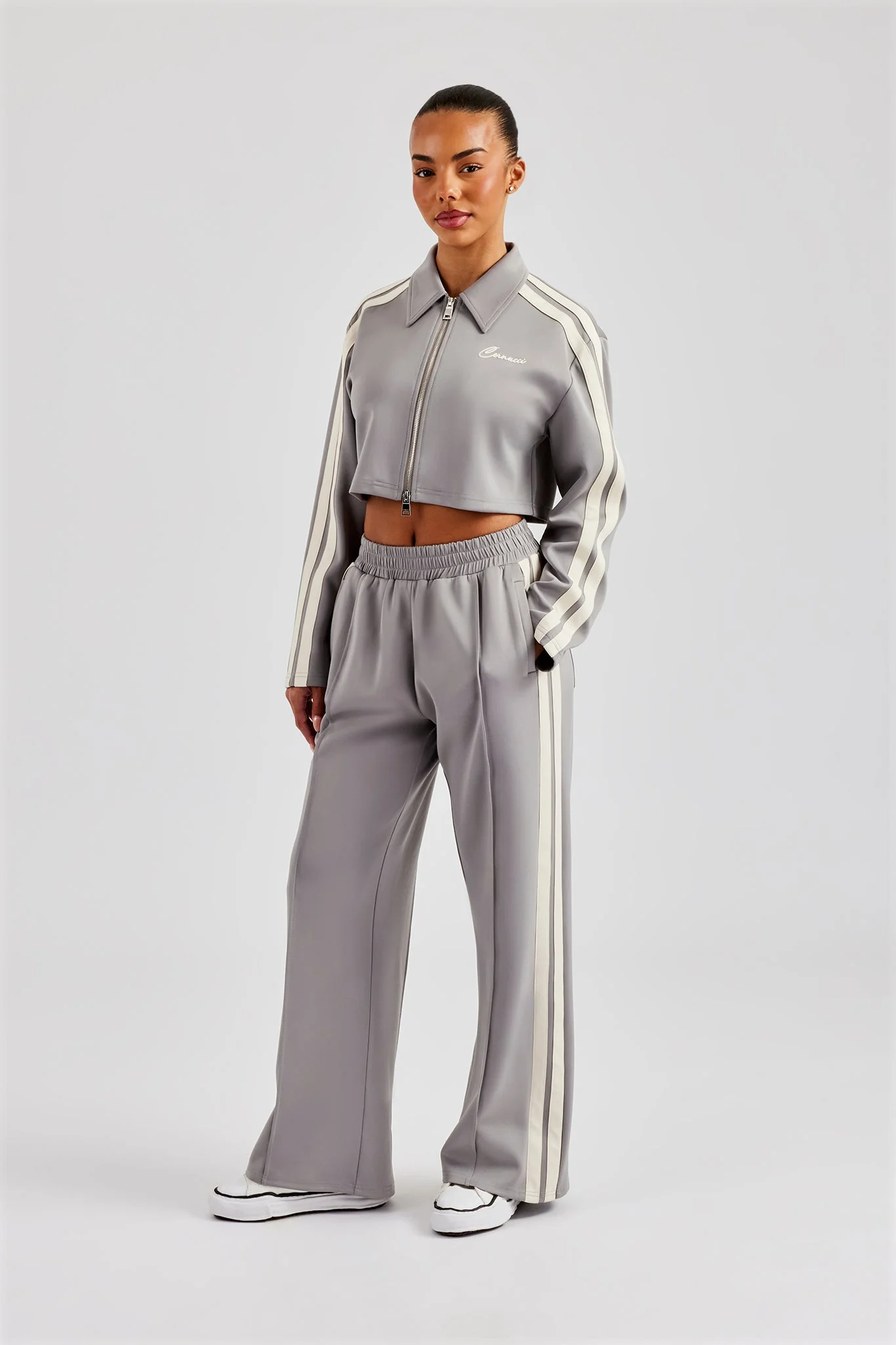 Taping Cropped Harrington Jacket - Grey - Image 2