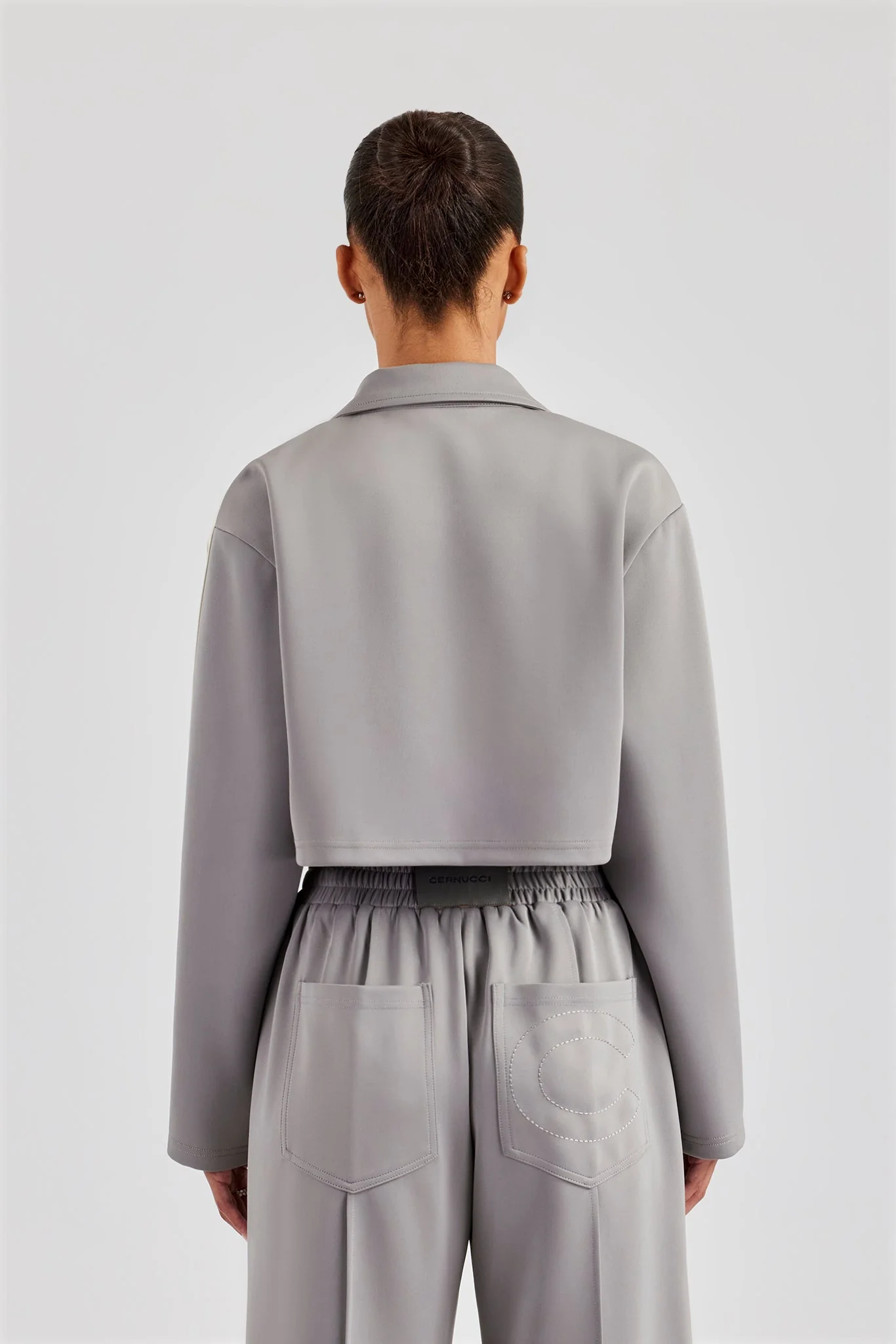 Taping Cropped Harrington Jacket - Grey - Image 4