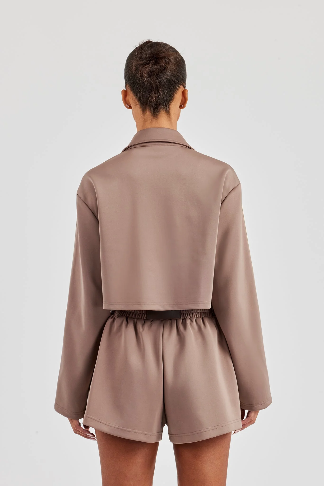 Taping Cropped Harrington Jacket - Taupe - Image 3