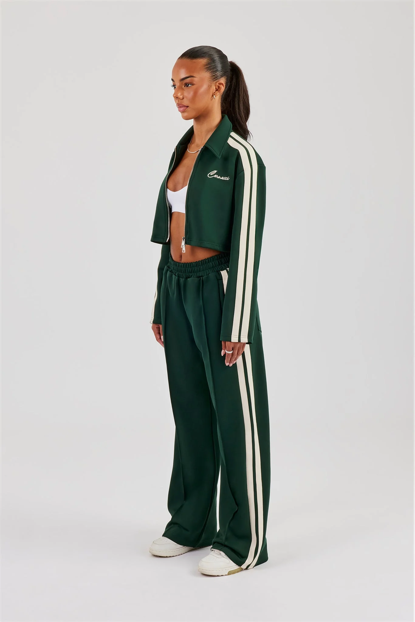 Taping Cropped Harrington Jacket & Track Pant - Bottle Green