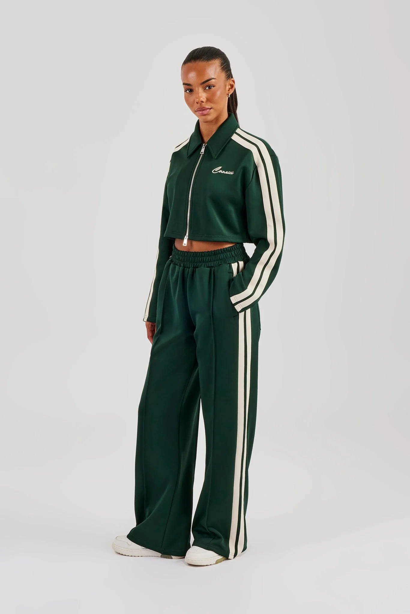Taping Cropped Harrington Jacket & Track Pant - Bottle Green - Image 2