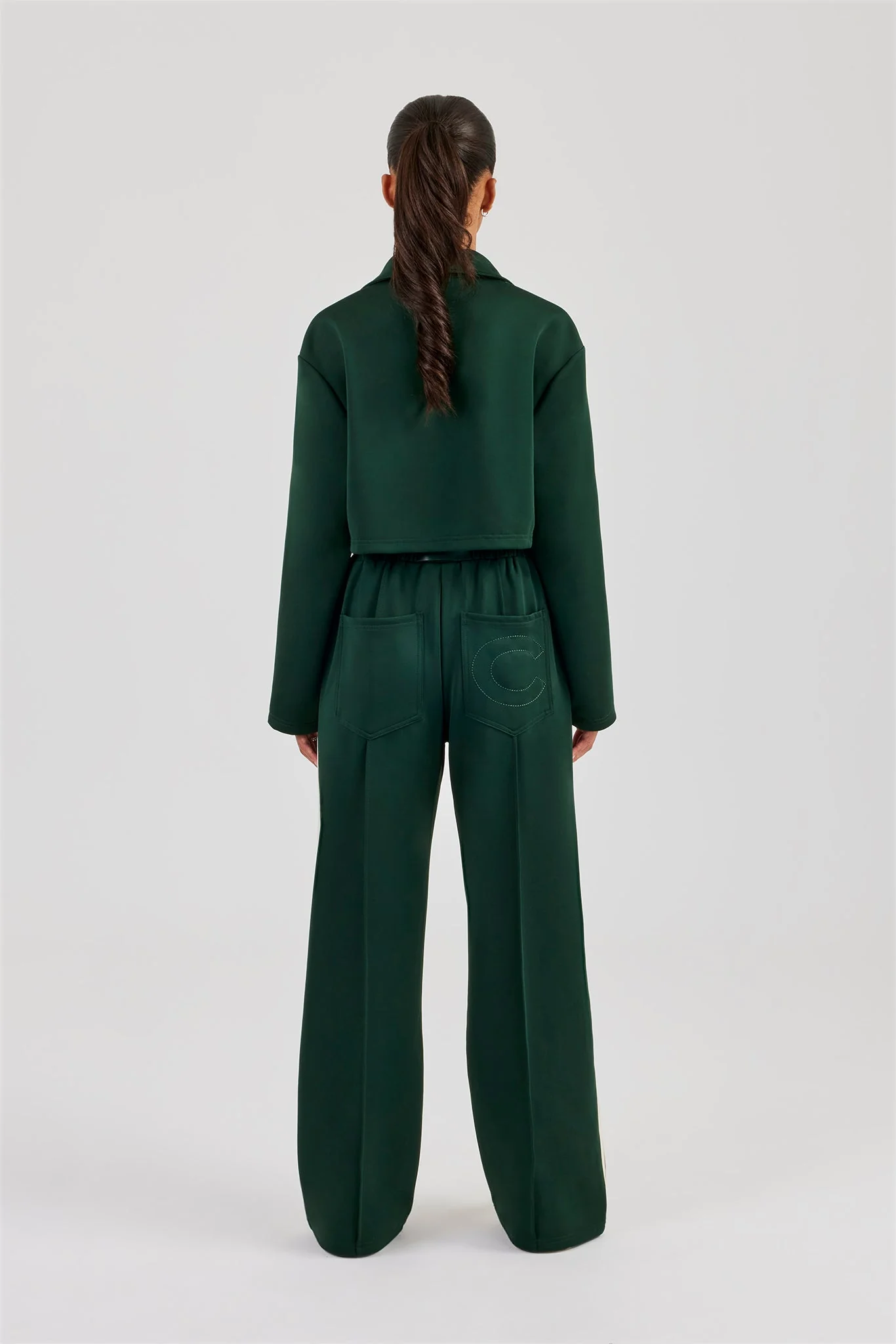 Taping Cropped Harrington Jacket & Track Pant - Bottle Green - Image 3