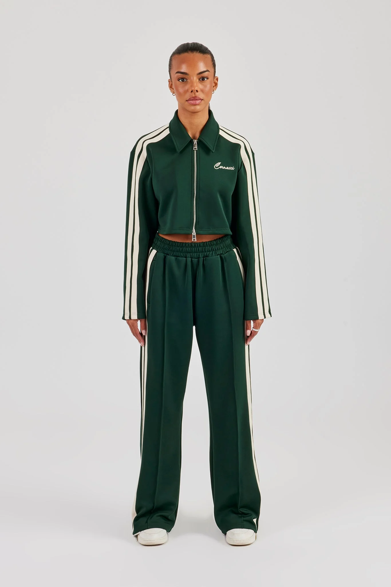 Taping Cropped Harrington Jacket & Track Pant - Bottle Green - Image 4