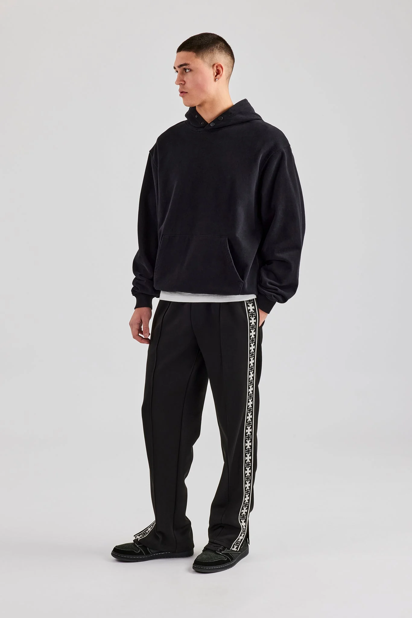 Taping Split Hem Track Pant - Black - Image 2