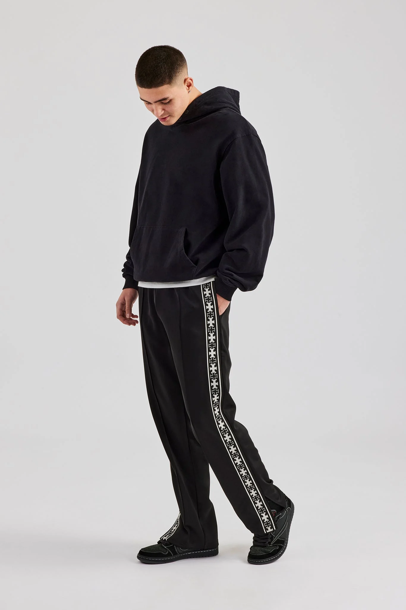 Taping Split Hem Track Pant - Black - Image 3