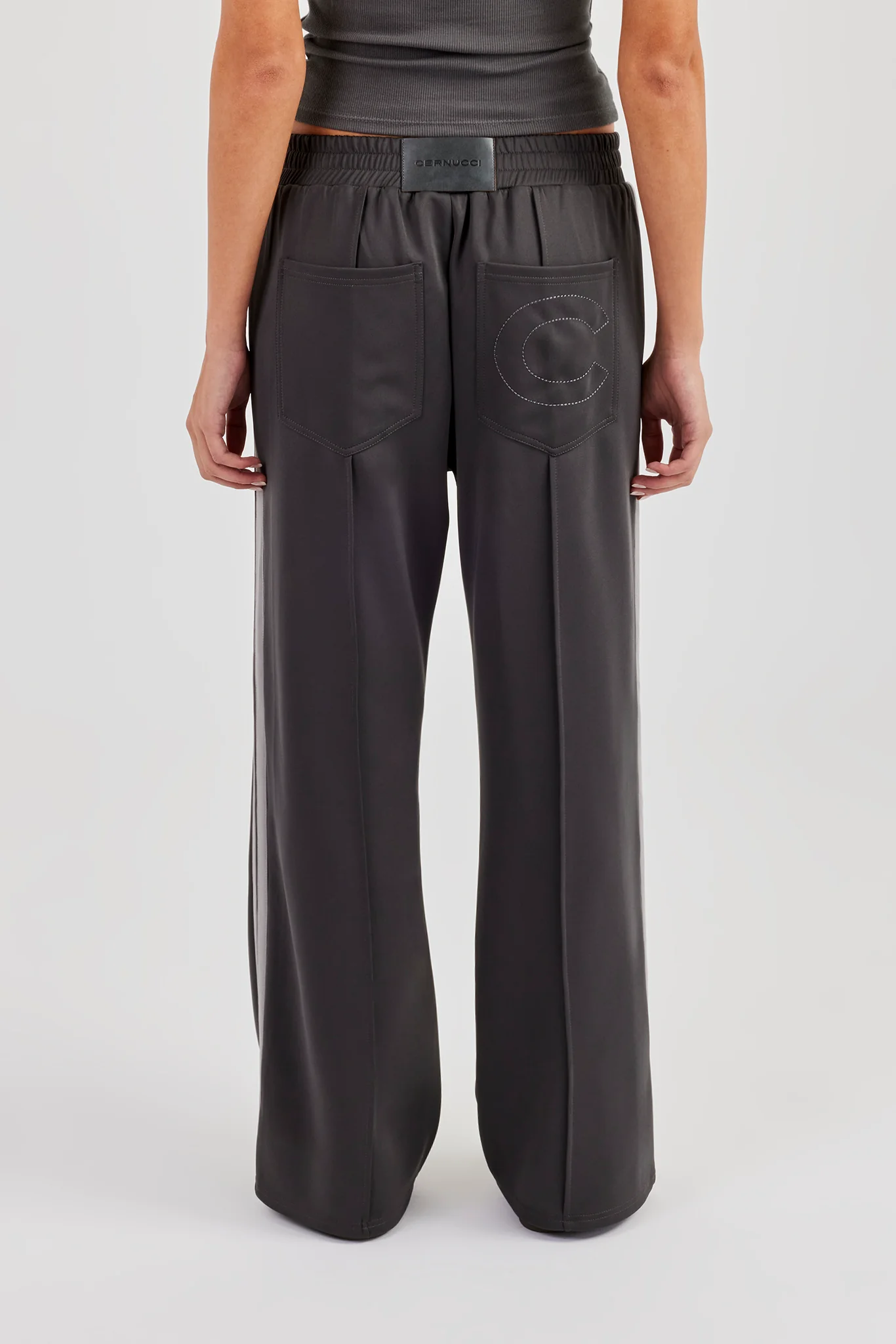 Taping Wide Leg Track Pant - Charcoal - Image 3