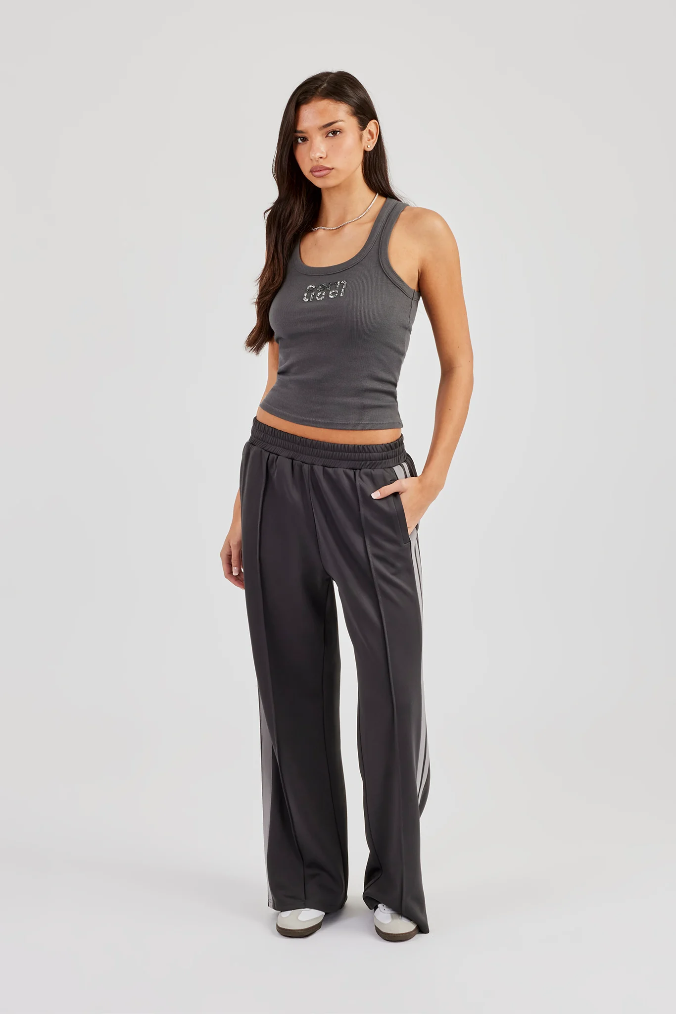 Taping Wide Leg Track Pant - Charcoal - Image 4