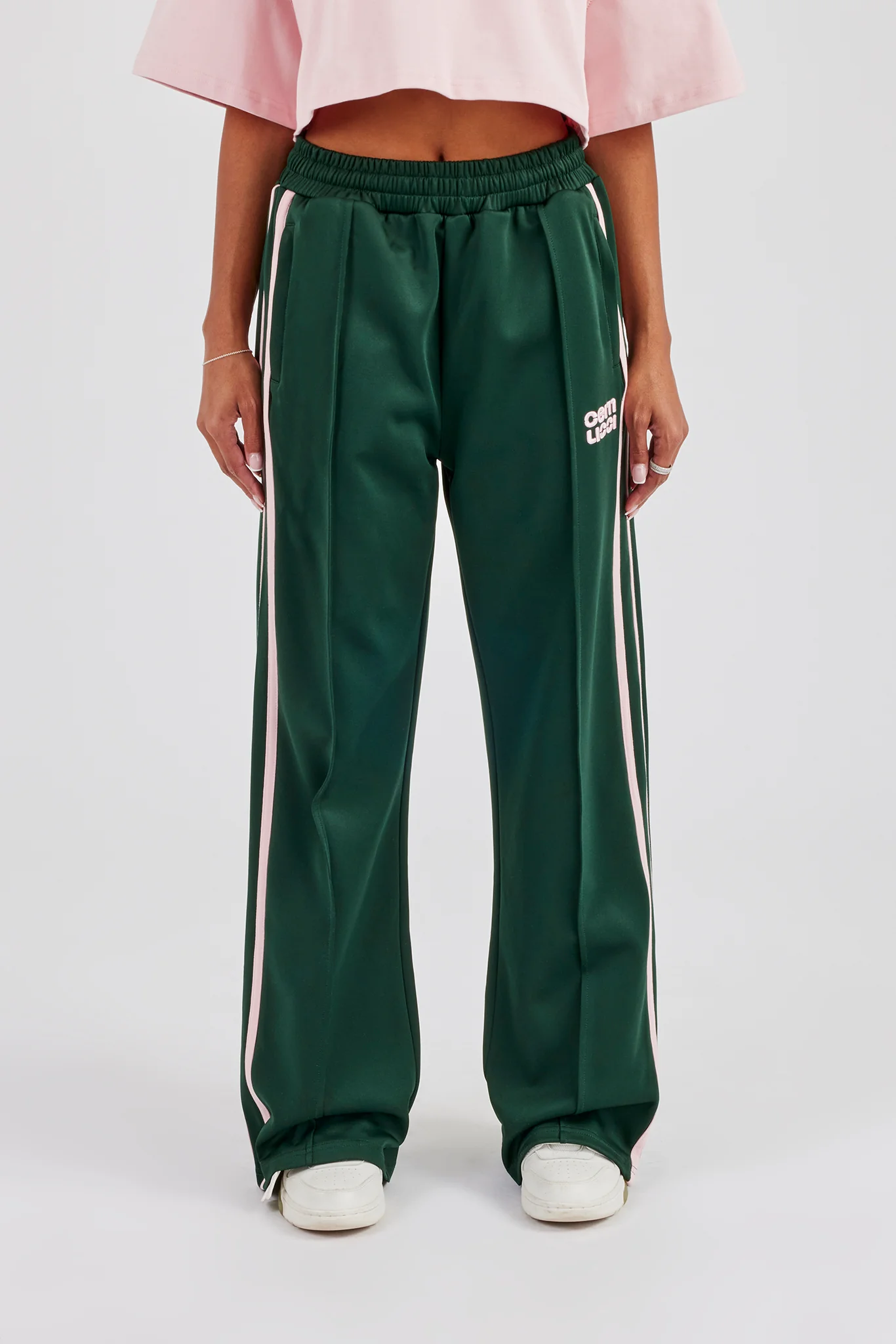 Taping Wide Leg Track Pant - Forest Green - Image 3